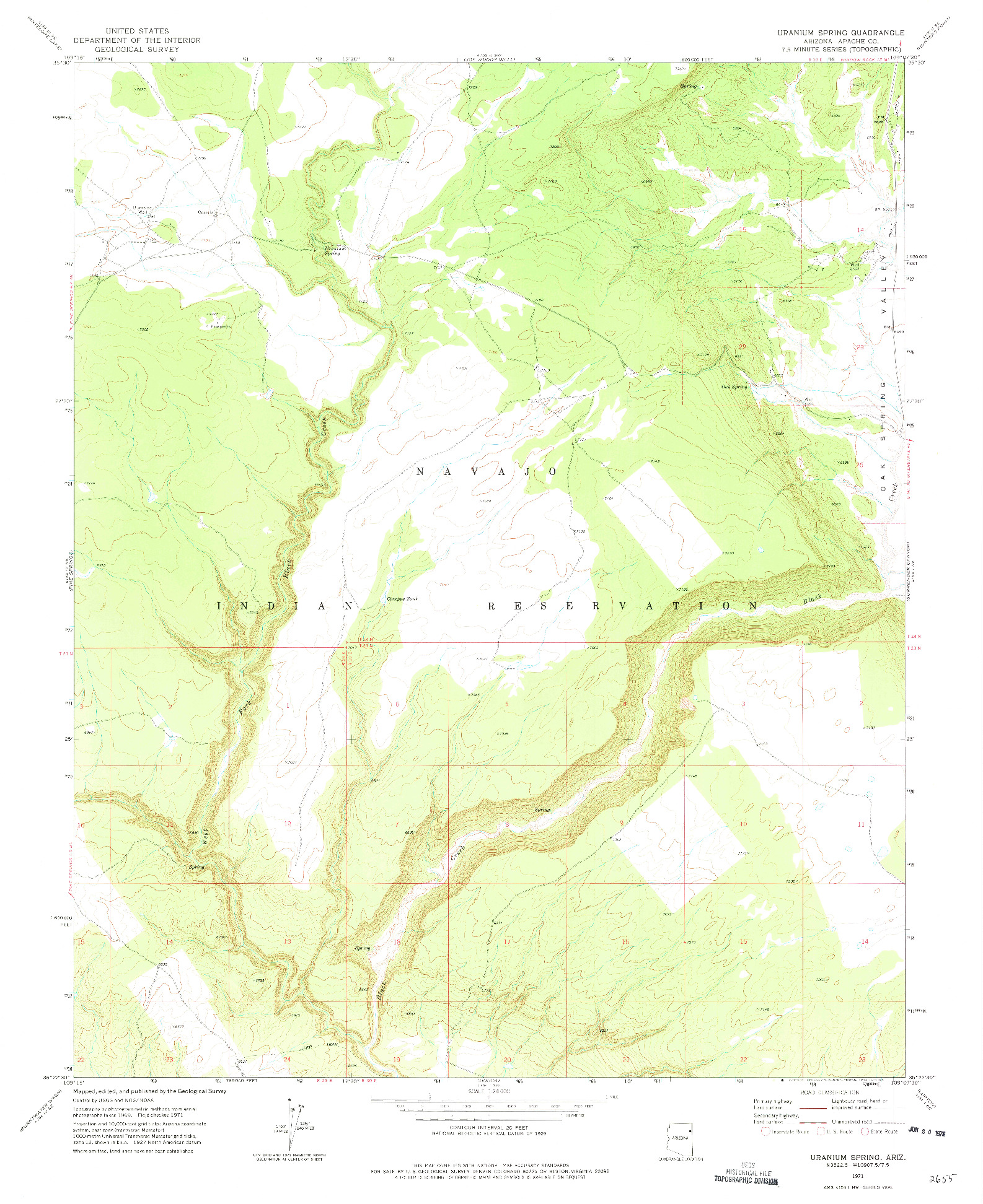 USGS 1:24000-SCALE QUADRANGLE FOR URANIUM SPRING, AZ 1971