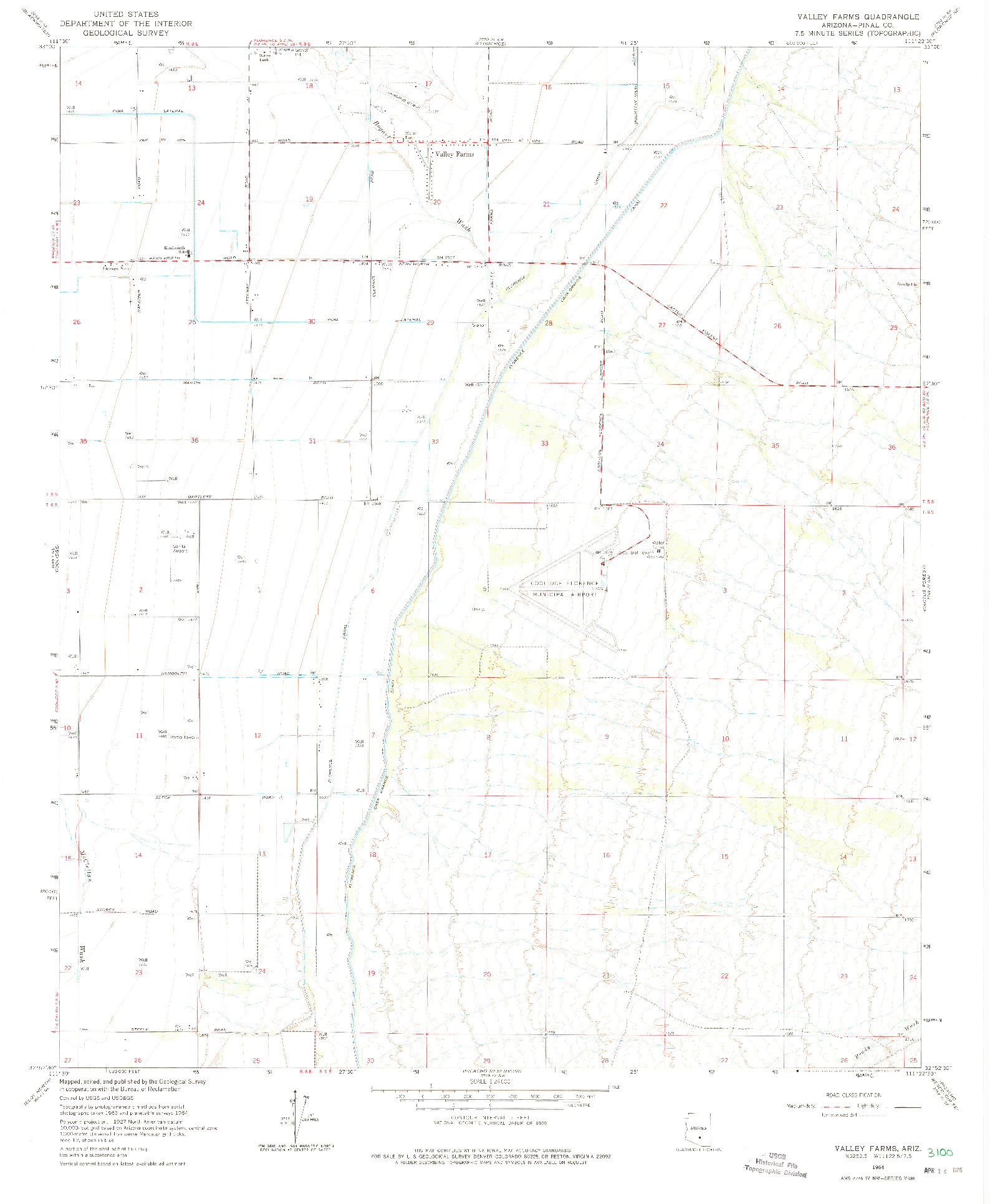 USGS 1:24000-SCALE QUADRANGLE FOR VALLEY FARMS, AZ 1964