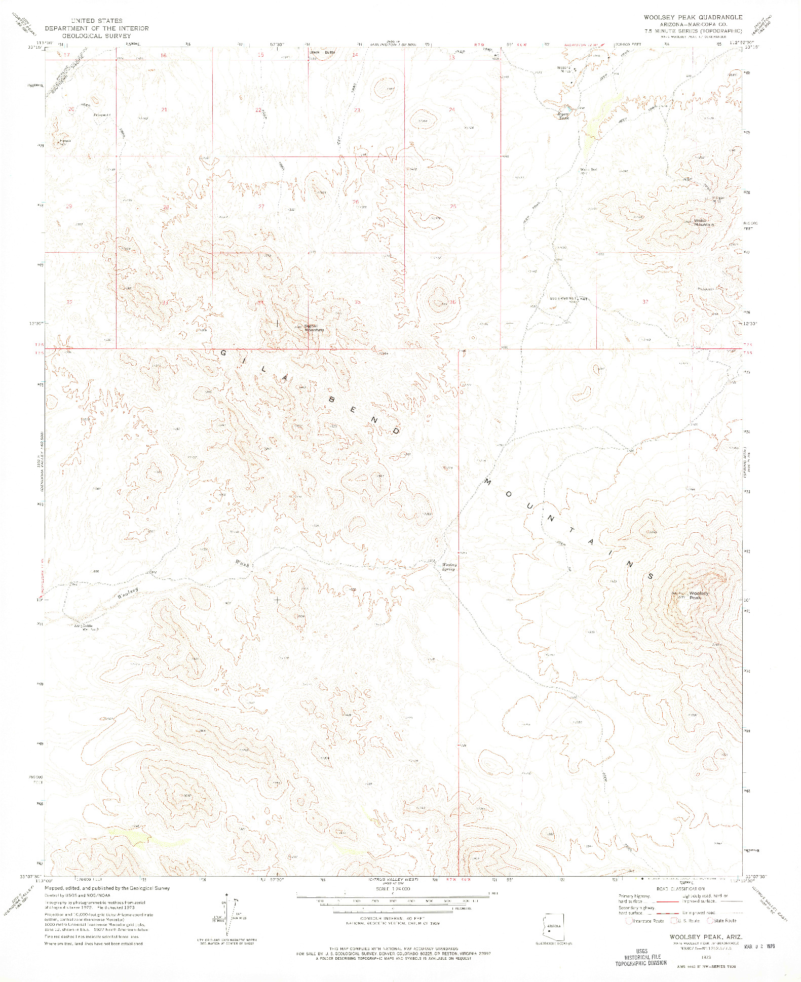 USGS 1:24000-SCALE QUADRANGLE FOR WOOLSEY PEAK, AZ 1973