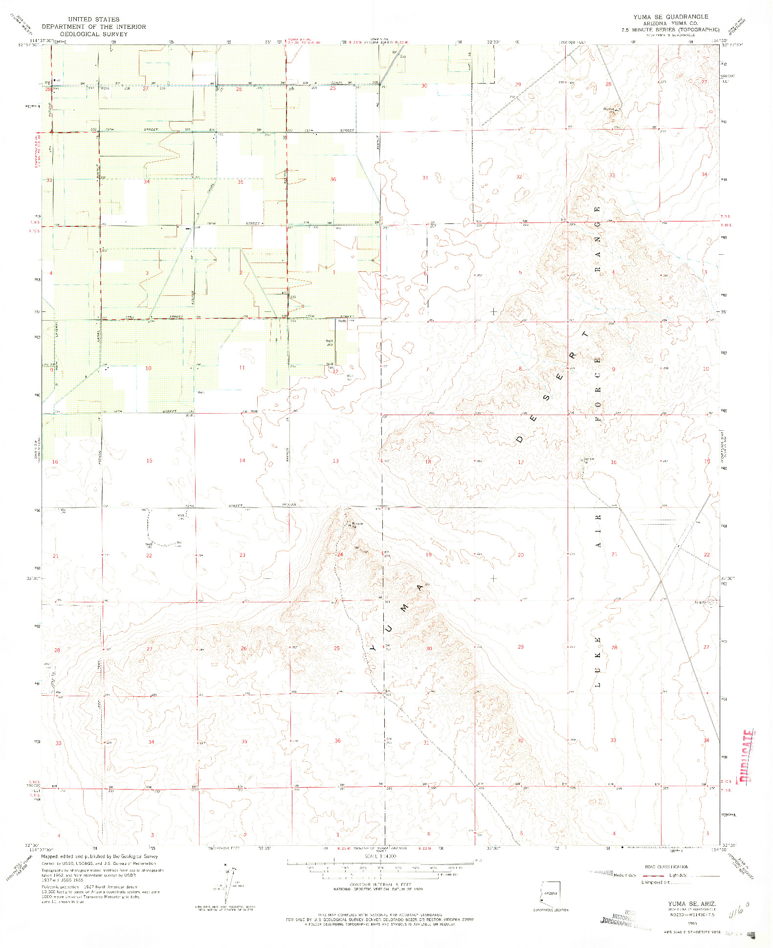 USGS 1:24000-SCALE QUADRANGLE FOR YUMA SE, AZ 1965