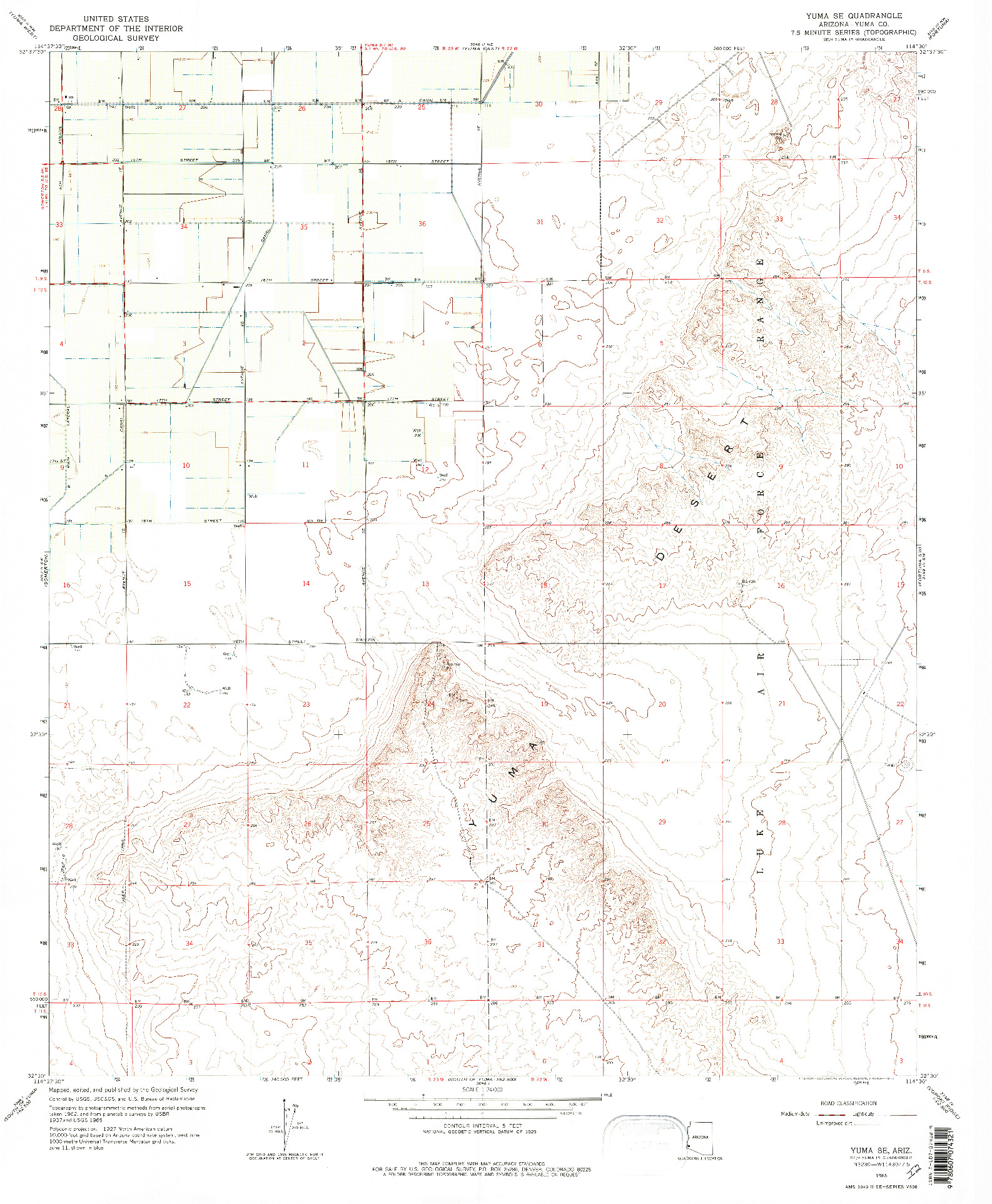 USGS 1:24000-SCALE QUADRANGLE FOR YUMA SE, AZ 1965