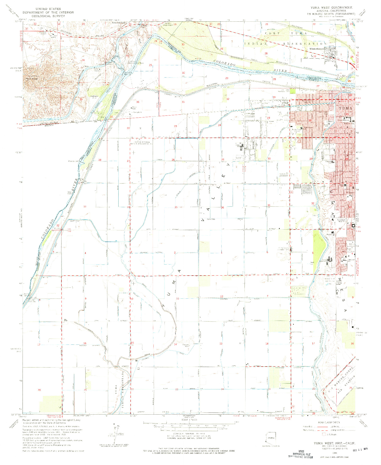 USGS 1:24000-SCALE QUADRANGLE FOR YUMA WEST, AZ 1965