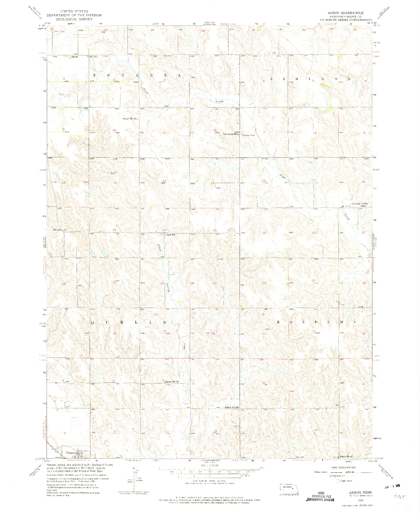 USGS 1:24000-SCALE QUADRANGLE FOR AKRON, NE 1954