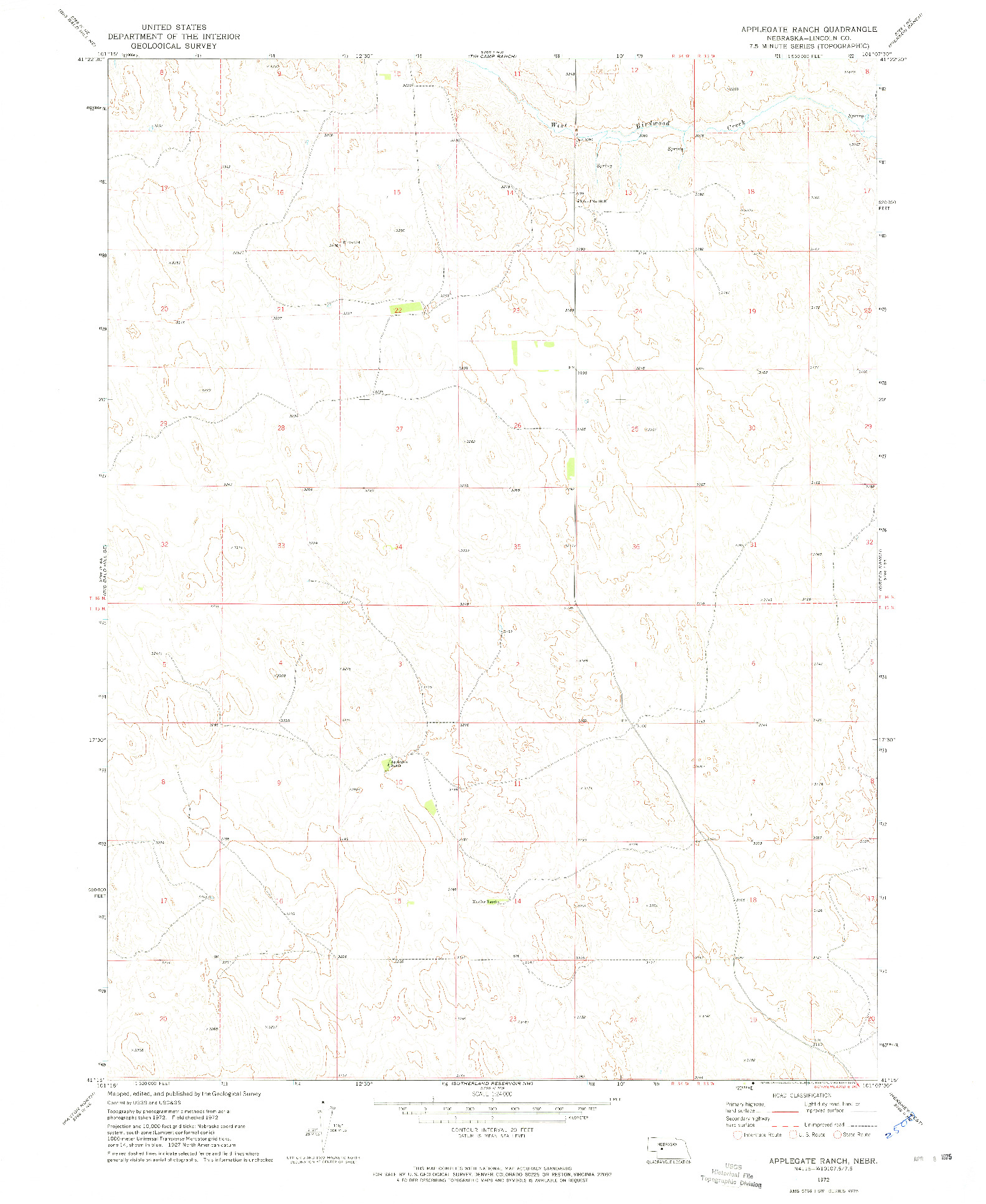 USGS 1:24000-SCALE QUADRANGLE FOR APPLEGATE RANCH, NE 1972