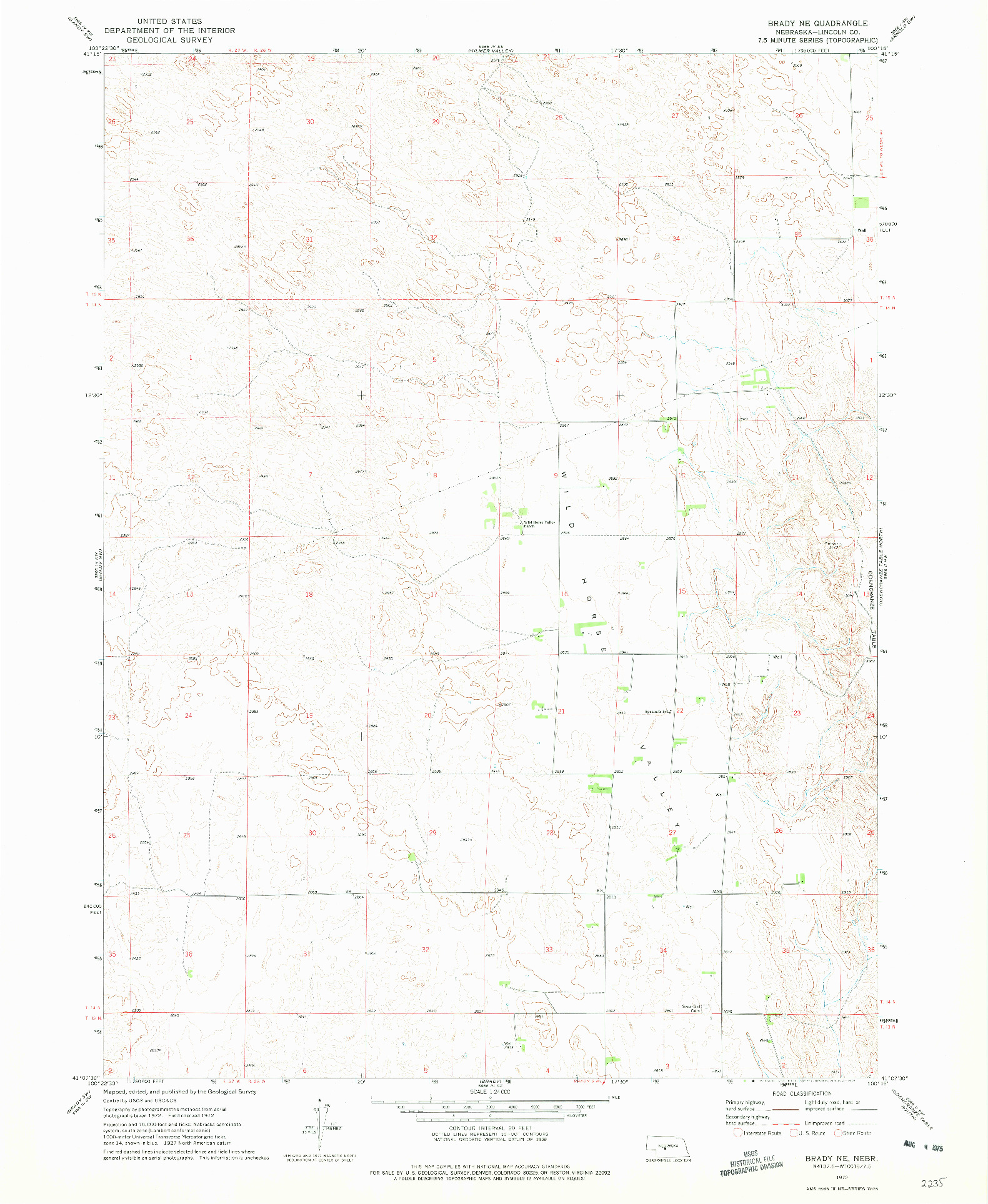 USGS 1:24000-SCALE QUADRANGLE FOR BRADY NE, NE 1972