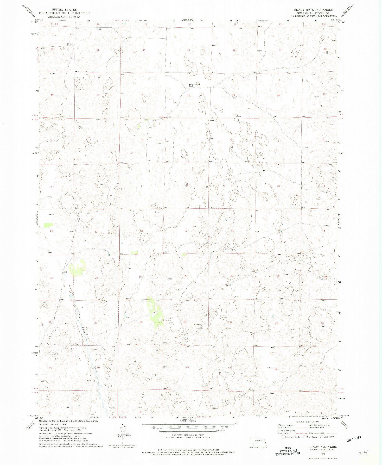 USGS 1:24000-SCALE QUADRANGLE FOR BRADY NW, NE 1972