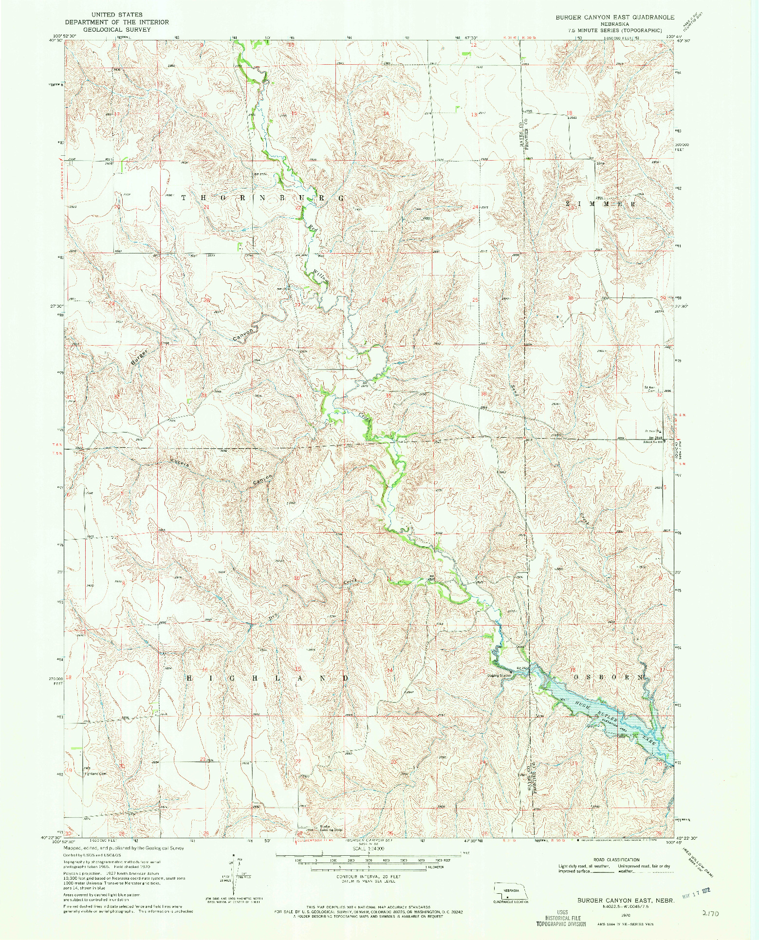 USGS 1:24000-SCALE QUADRANGLE FOR BURGER CANYON EAST, NE 1970