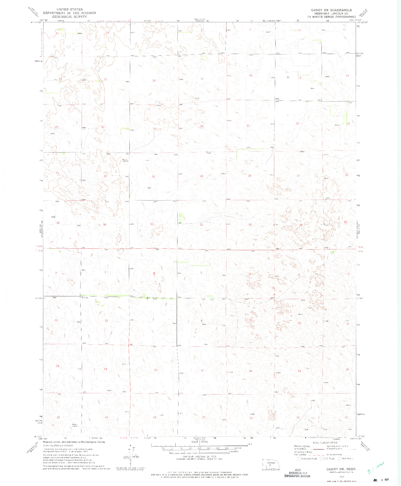 USGS 1:24000-SCALE QUADRANGLE FOR GANDY SW, NE 1972