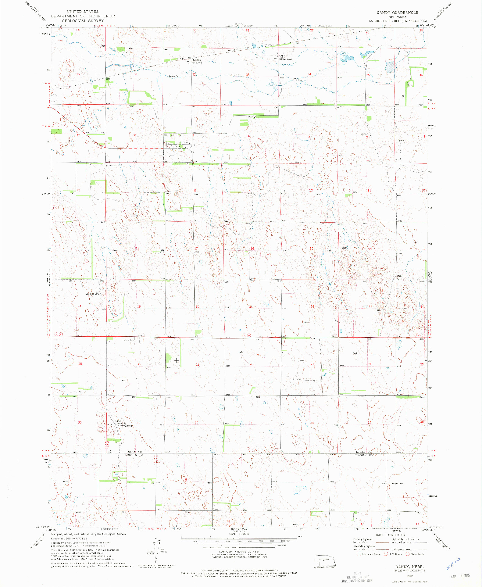 USGS 1:24000-SCALE QUADRANGLE FOR GANDY, NE 1972