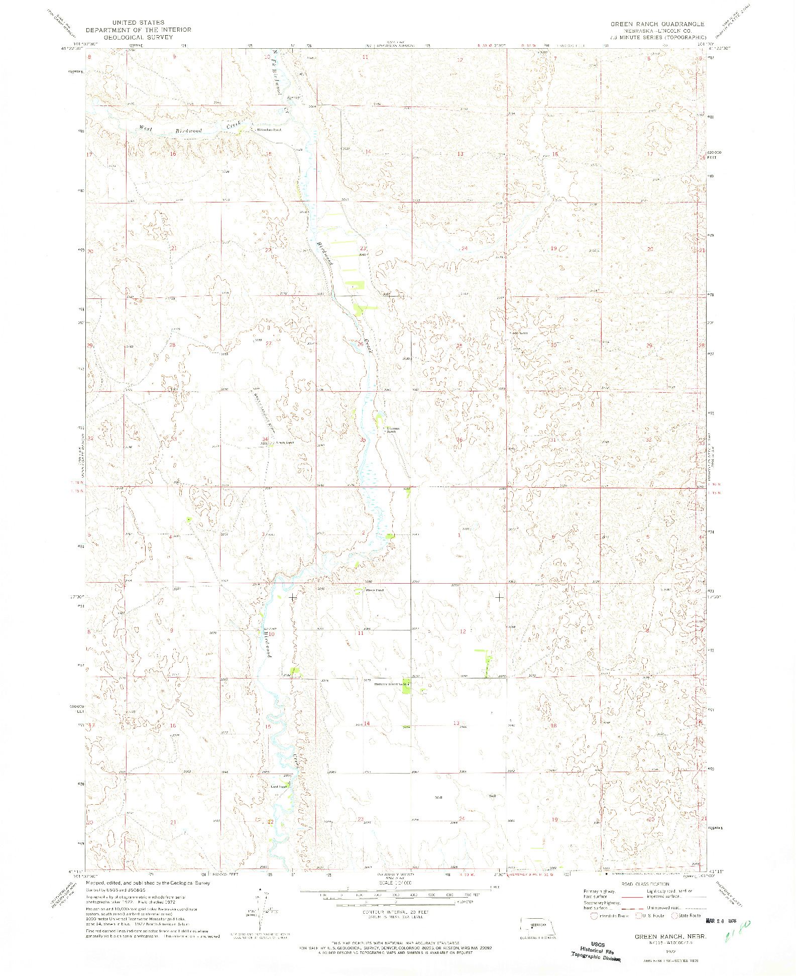 USGS 1:24000-SCALE QUADRANGLE FOR GREEN RANCH, NE 1972