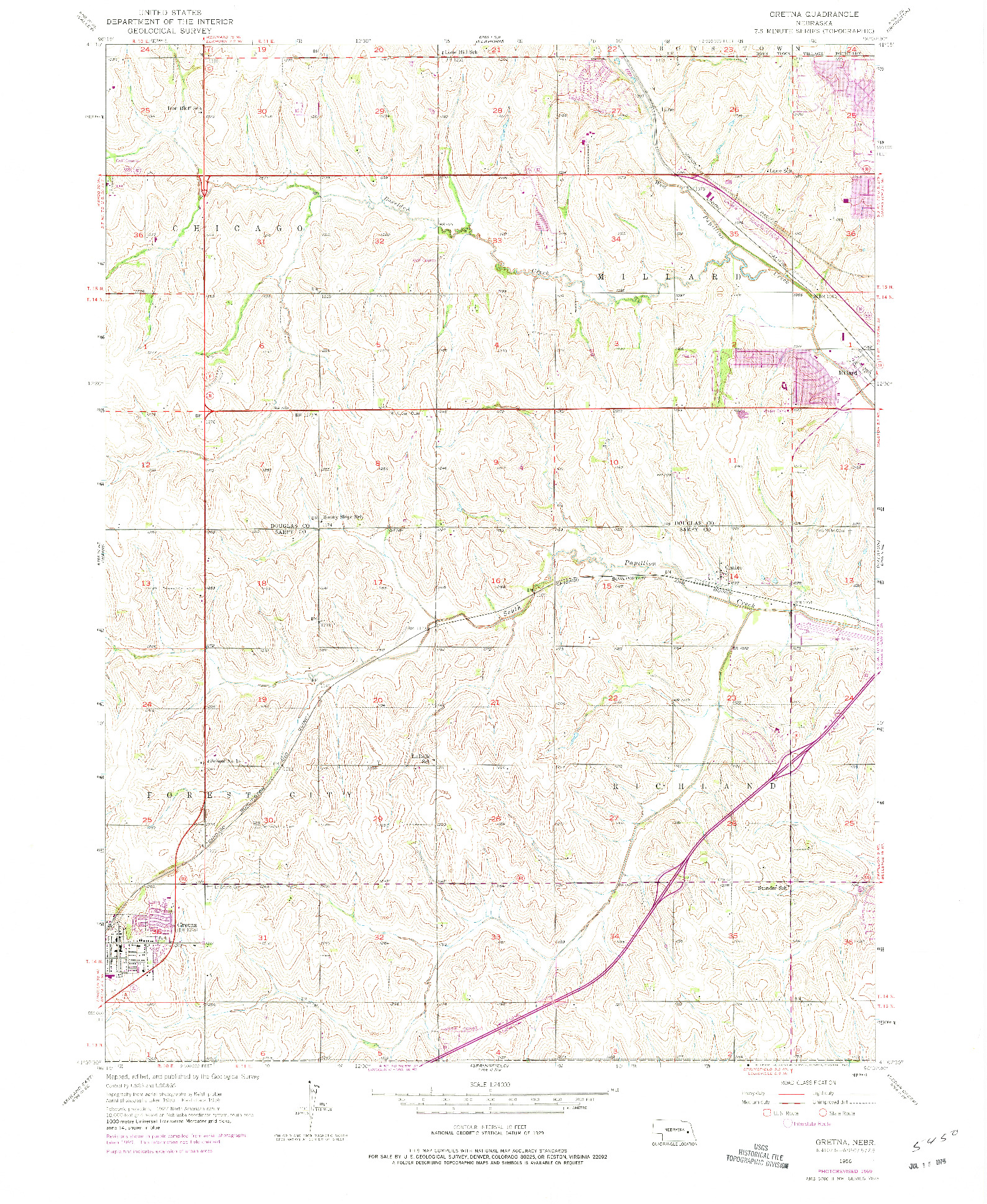 USGS 1:24000-SCALE QUADRANGLE FOR GRETNA, NE 1956