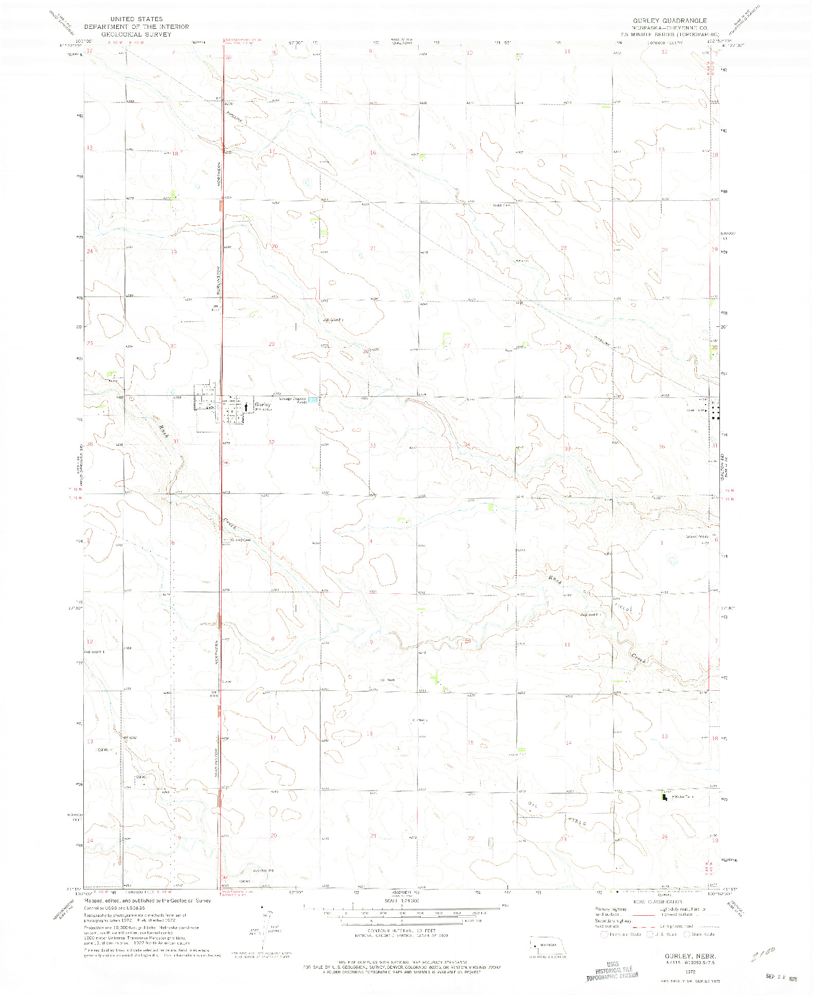 USGS 1:24000-SCALE QUADRANGLE FOR GURLEY, NE 1972