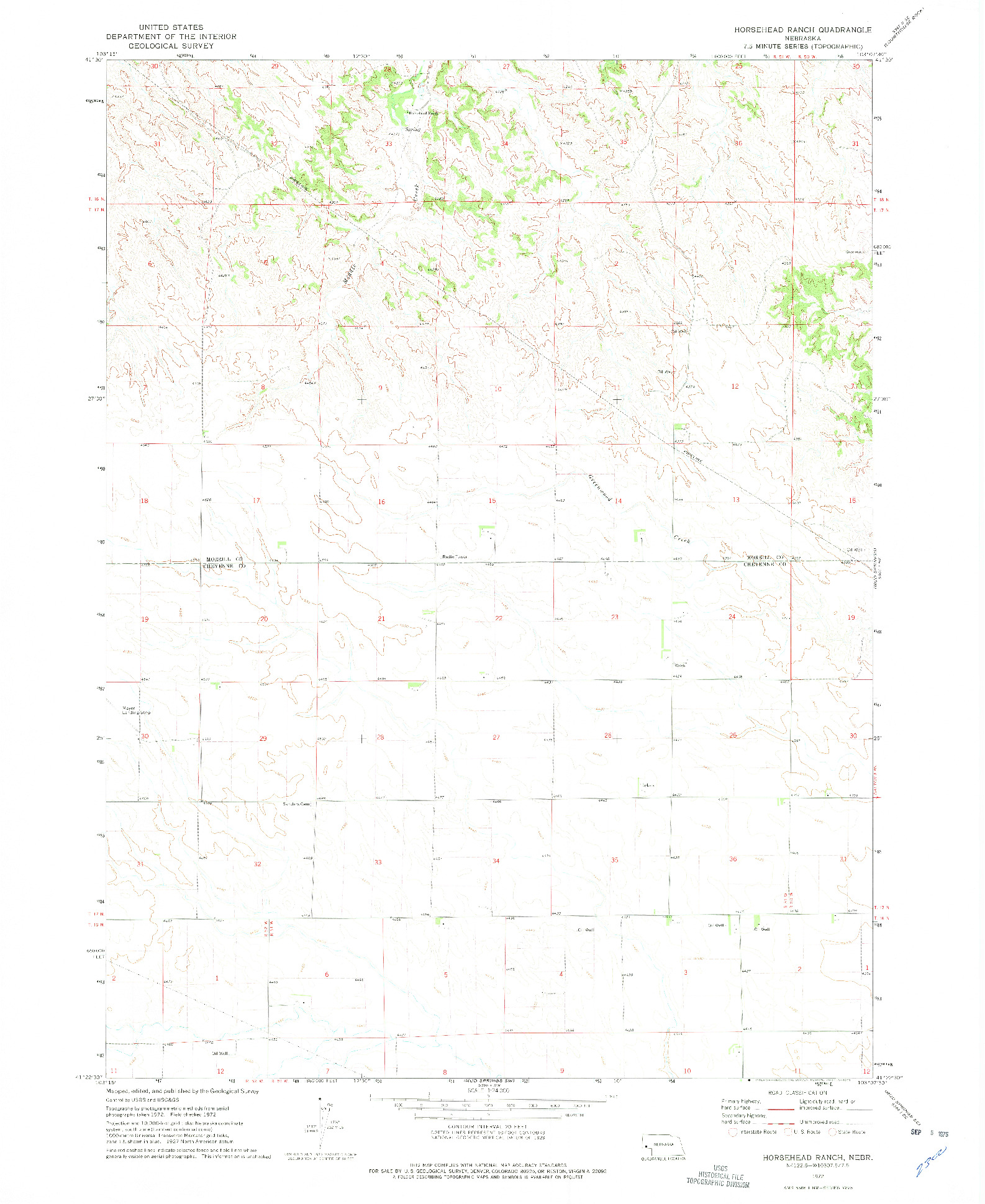 USGS 1:24000-SCALE QUADRANGLE FOR HORSEHEAD RANCH, NE 1972