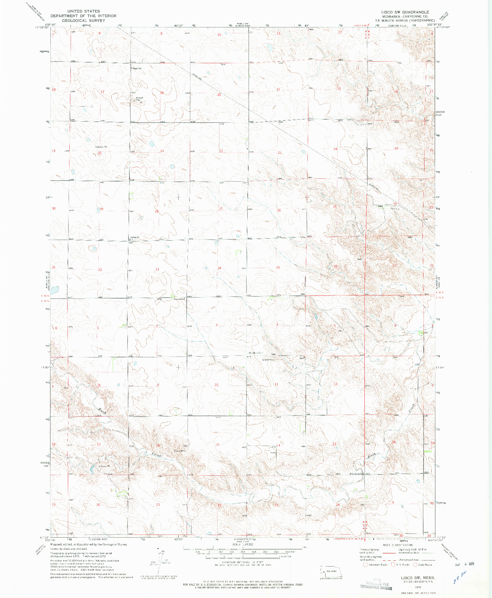 USGS 1:24000-SCALE QUADRANGLE FOR LISCO SW, NE 1972