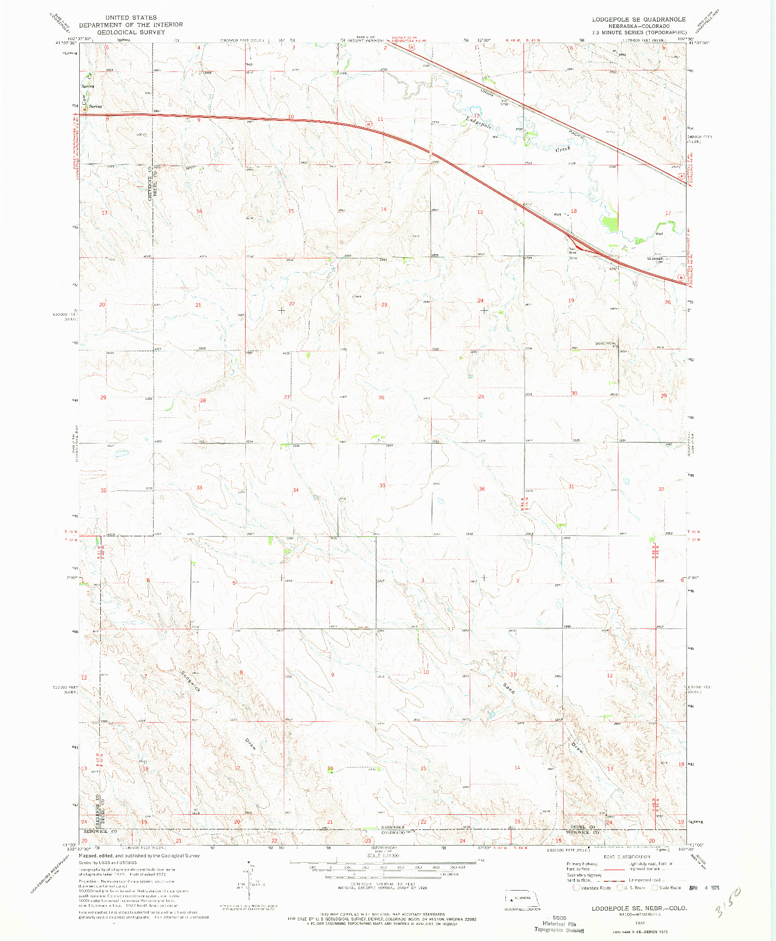 USGS 1:24000-SCALE QUADRANGLE FOR LODGEPOLE SE, NE 1972