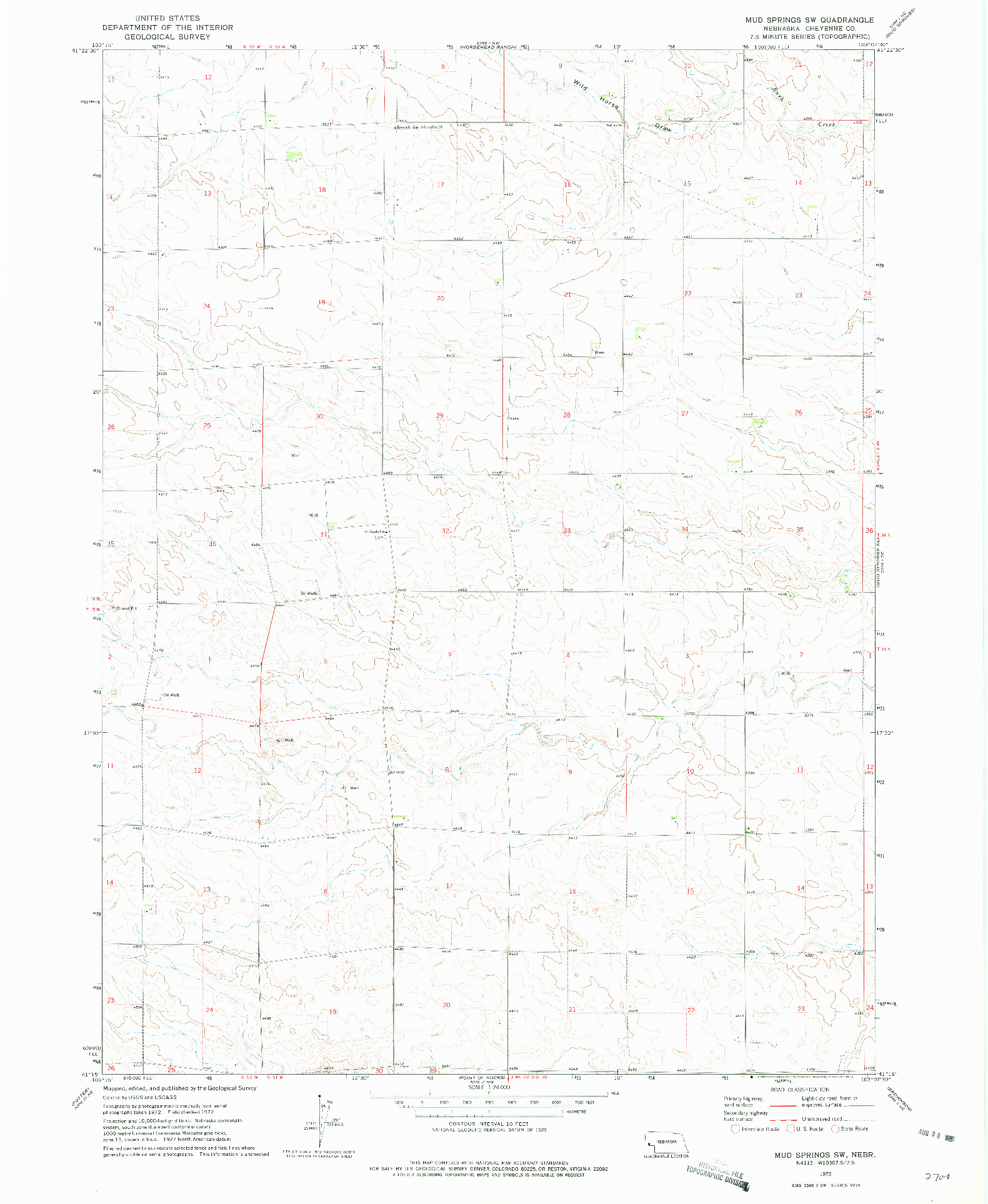 USGS 1:24000-SCALE QUADRANGLE FOR MUD SPRINGS SW, NE 1972