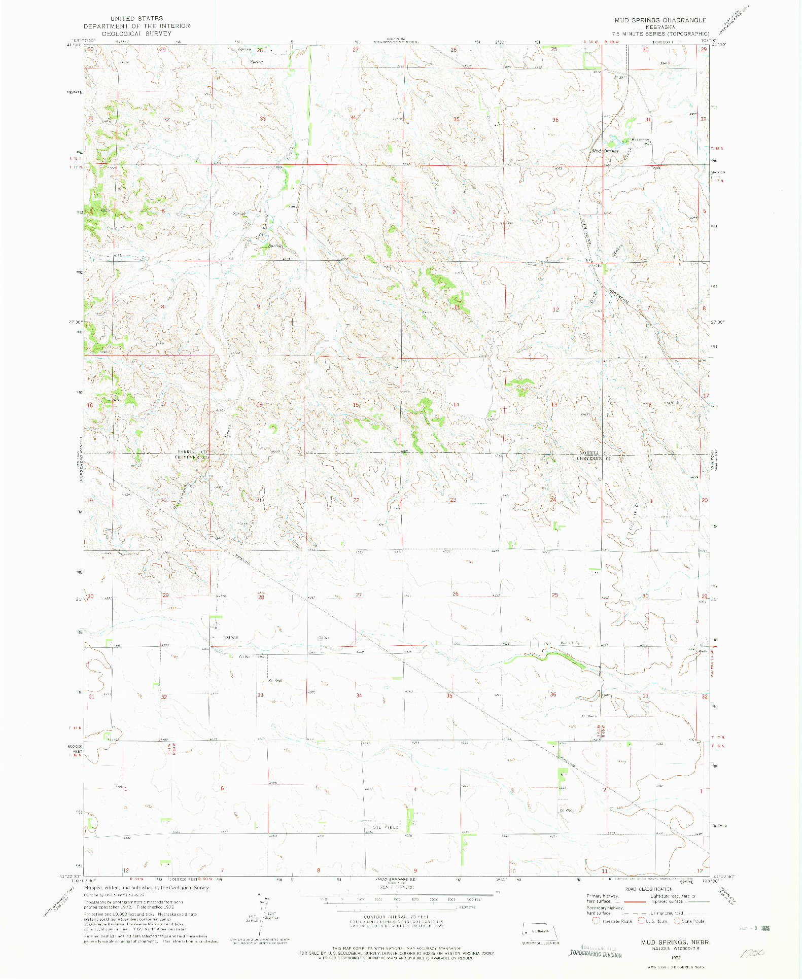 USGS 1:24000-SCALE QUADRANGLE FOR MUD SPRINGS, NE 1972