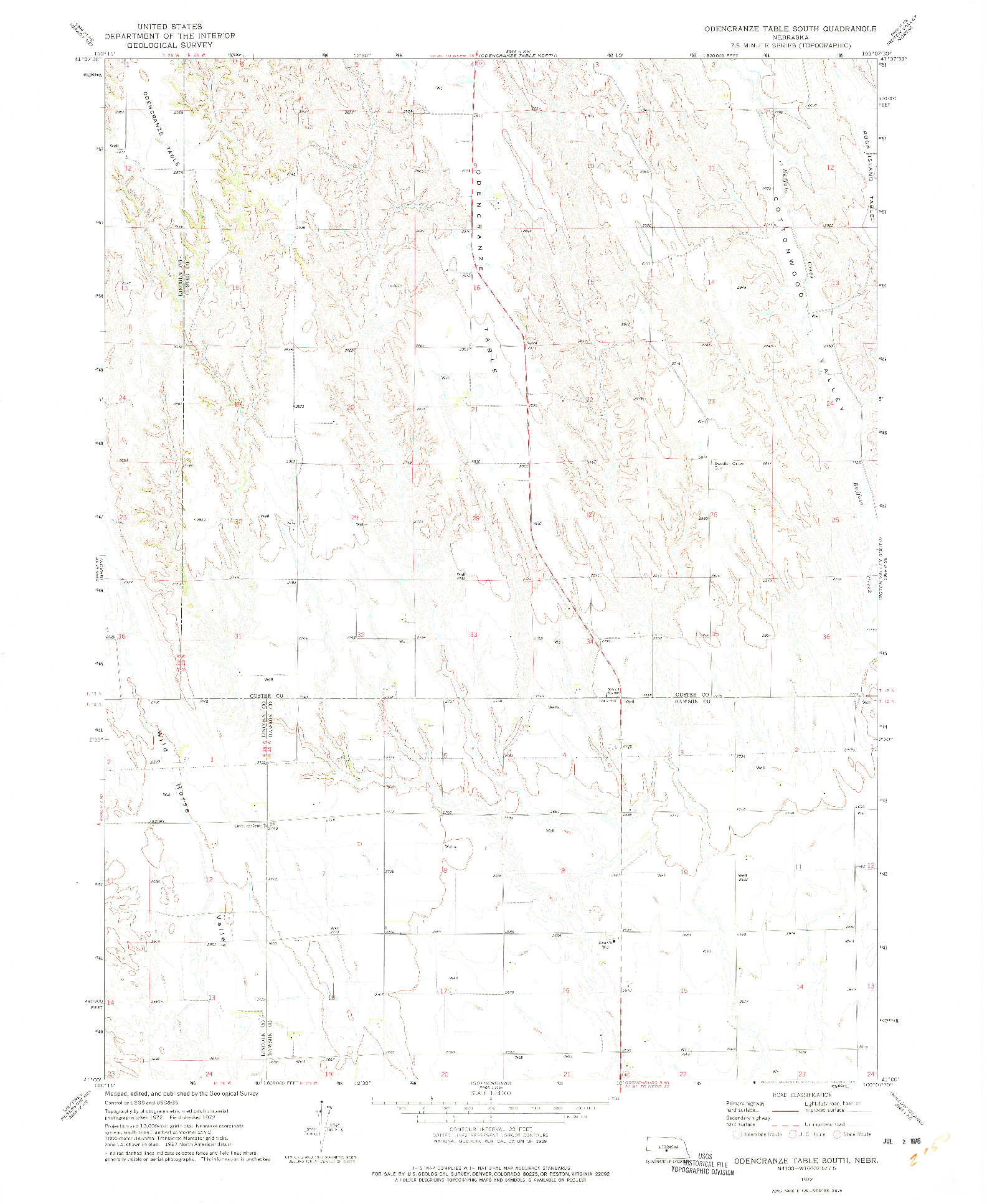 USGS 1:24000-SCALE QUADRANGLE FOR ODENCRANZE TABLE SOUTH, NE 1972