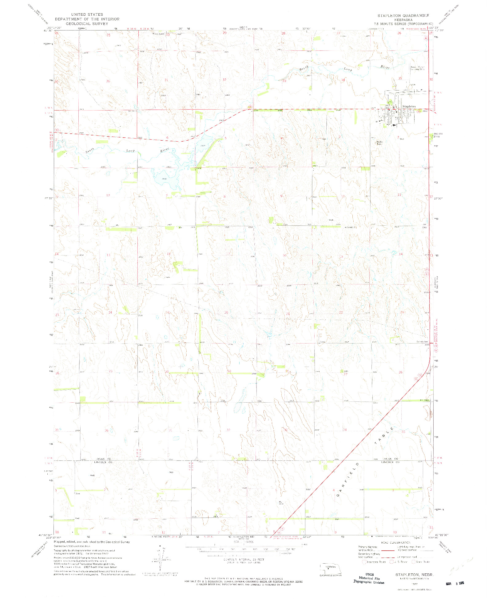 USGS 1:24000-SCALE QUADRANGLE FOR STAPLETON, NE 1972