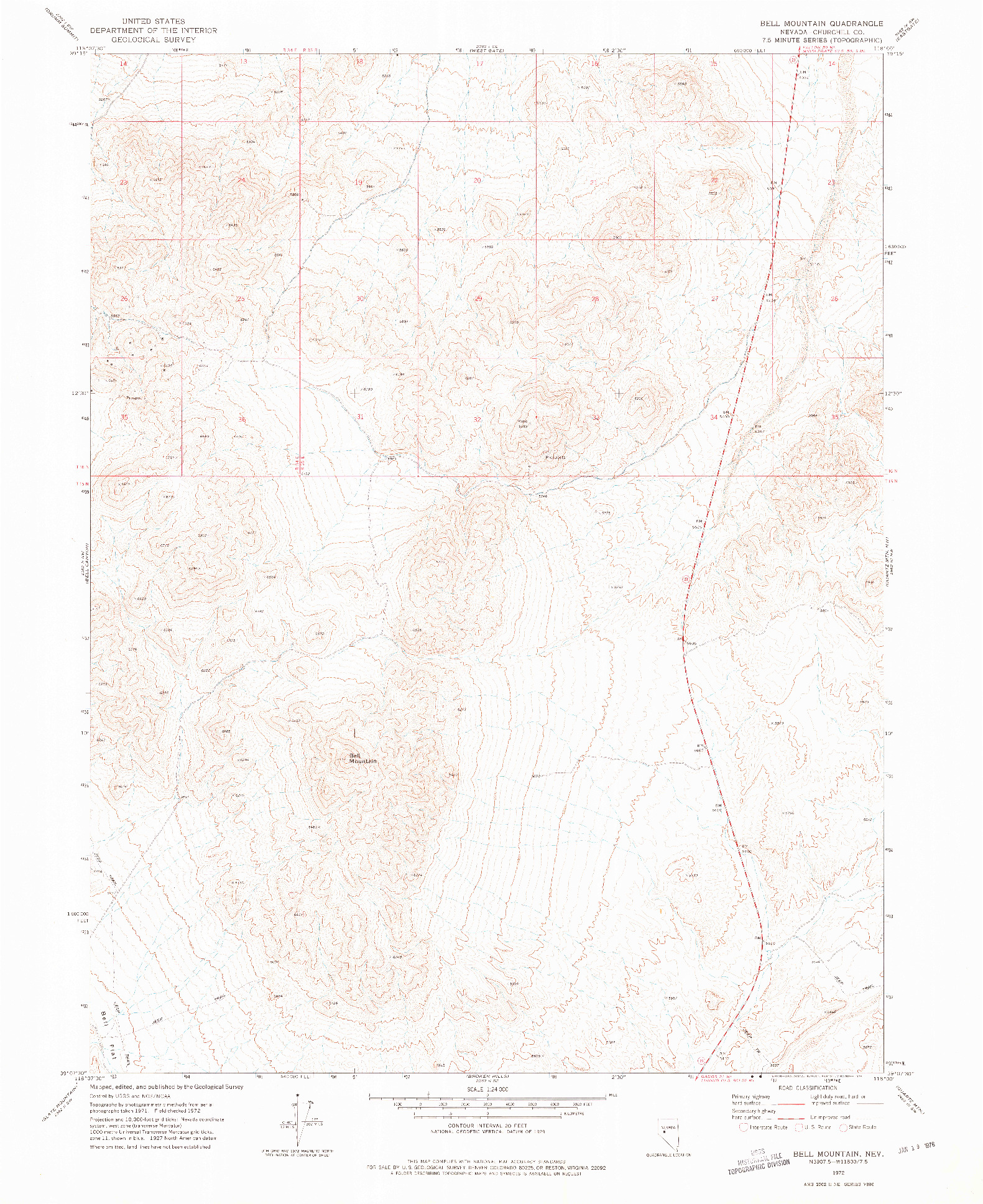 USGS 1:24000-SCALE QUADRANGLE FOR BELL MOUNTAIN, NV 1972