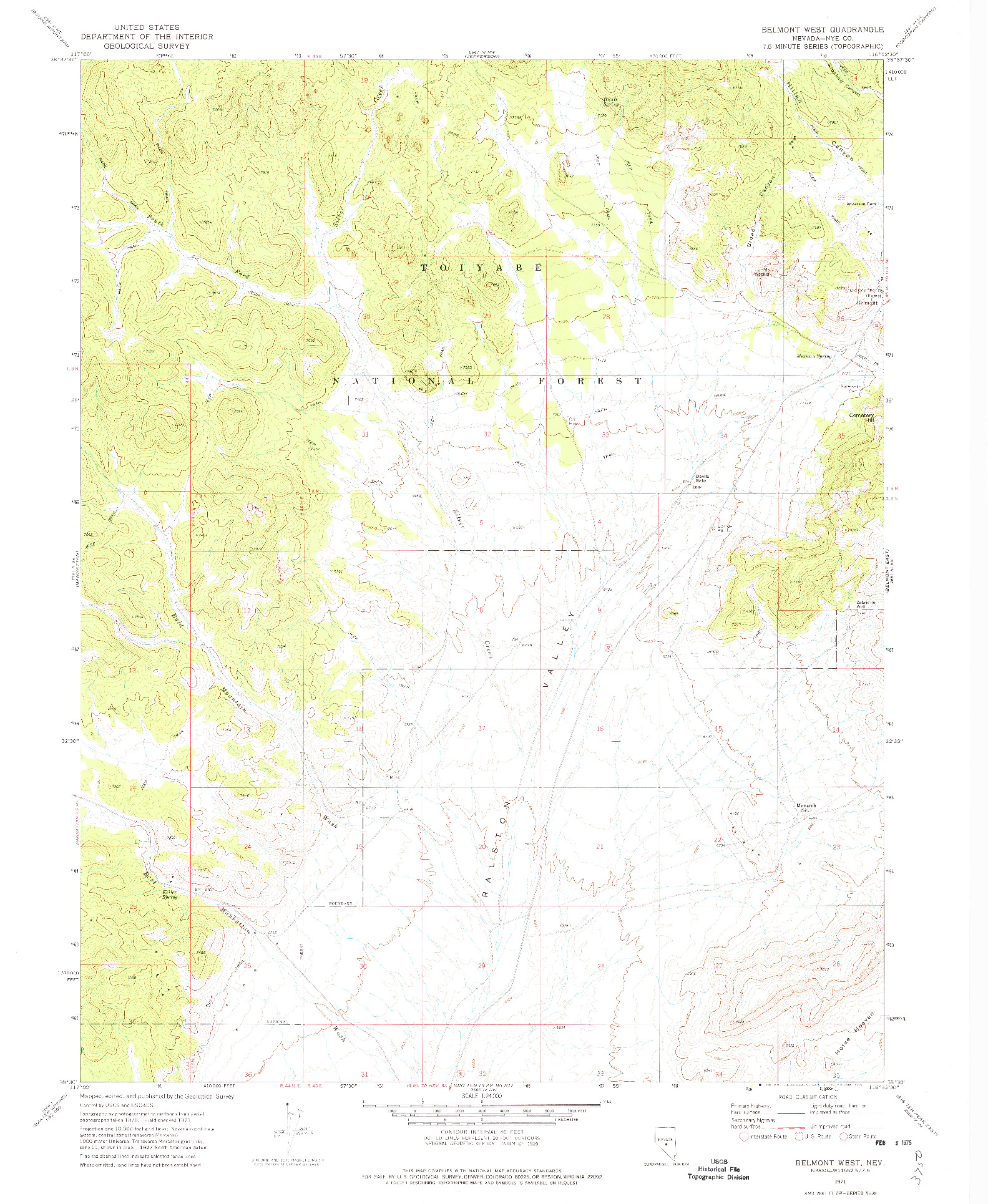 USGS 1:24000-SCALE QUADRANGLE FOR BELMONT WEST, NV 1971