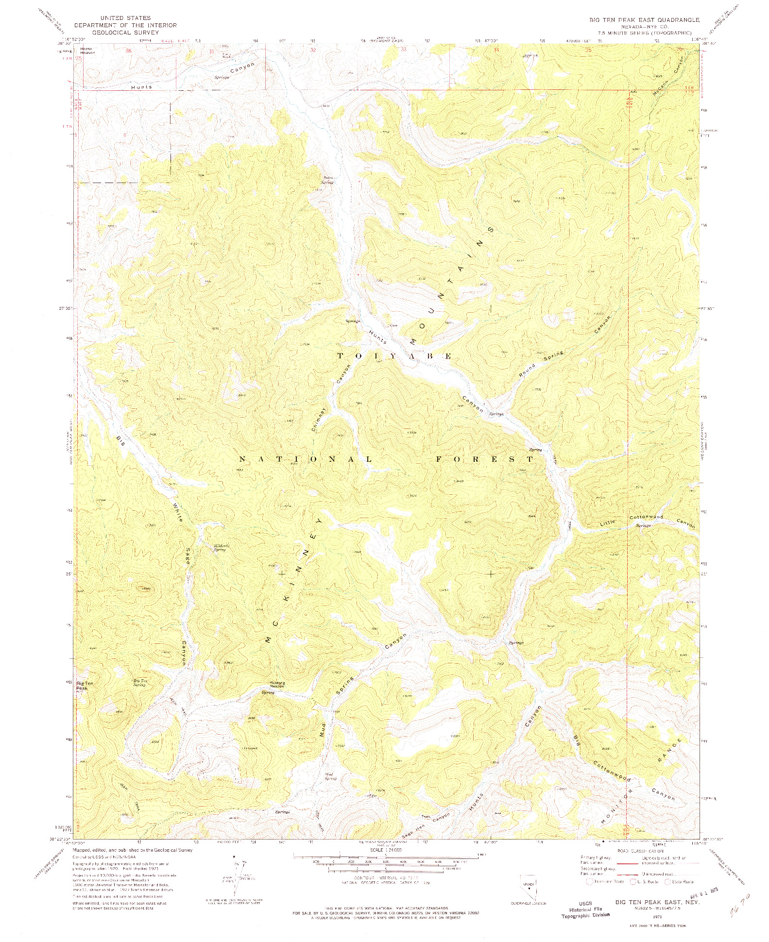 USGS 1:24000-SCALE QUADRANGLE FOR BIG TEN PEAK EAST, NV 1971