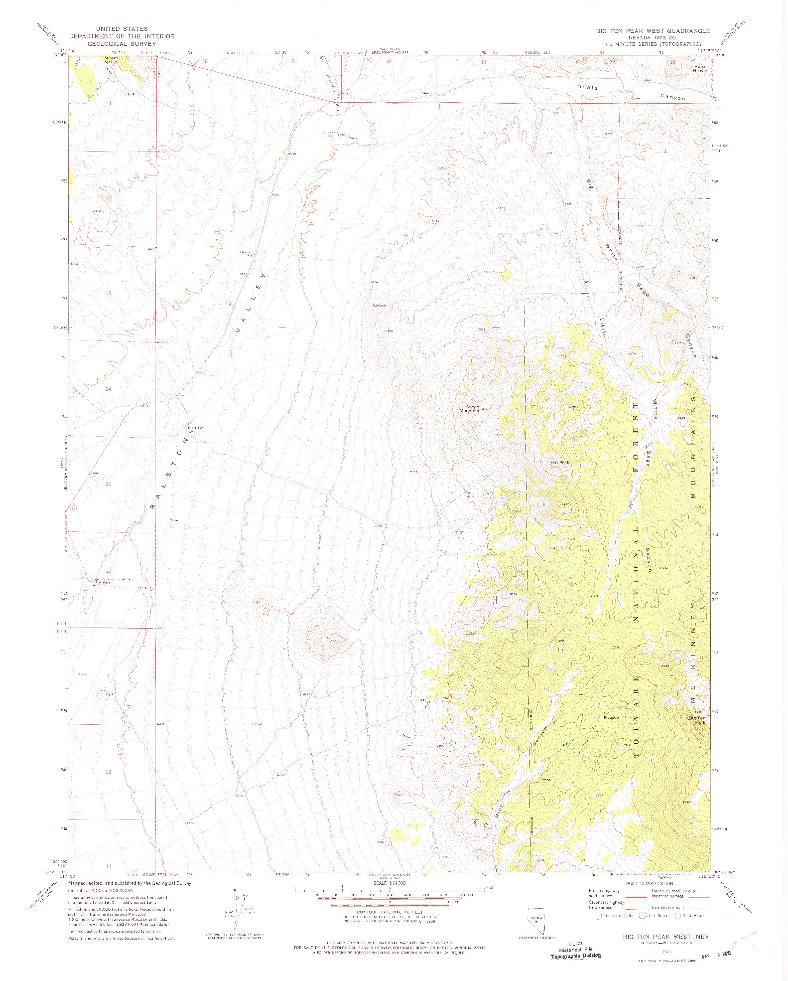 USGS 1:24000-SCALE QUADRANGLE FOR BIG TEN PEAK WEST, NV 1971