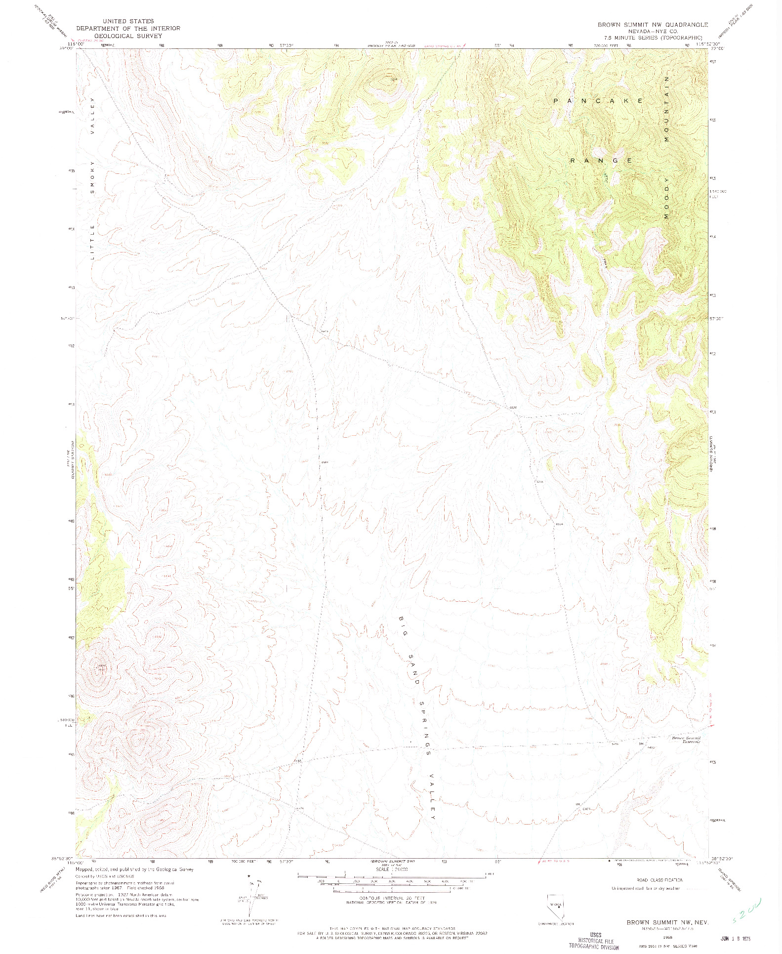 USGS 1:24000-SCALE QUADRANGLE FOR BROWN SUMMIT NW, NV 1968