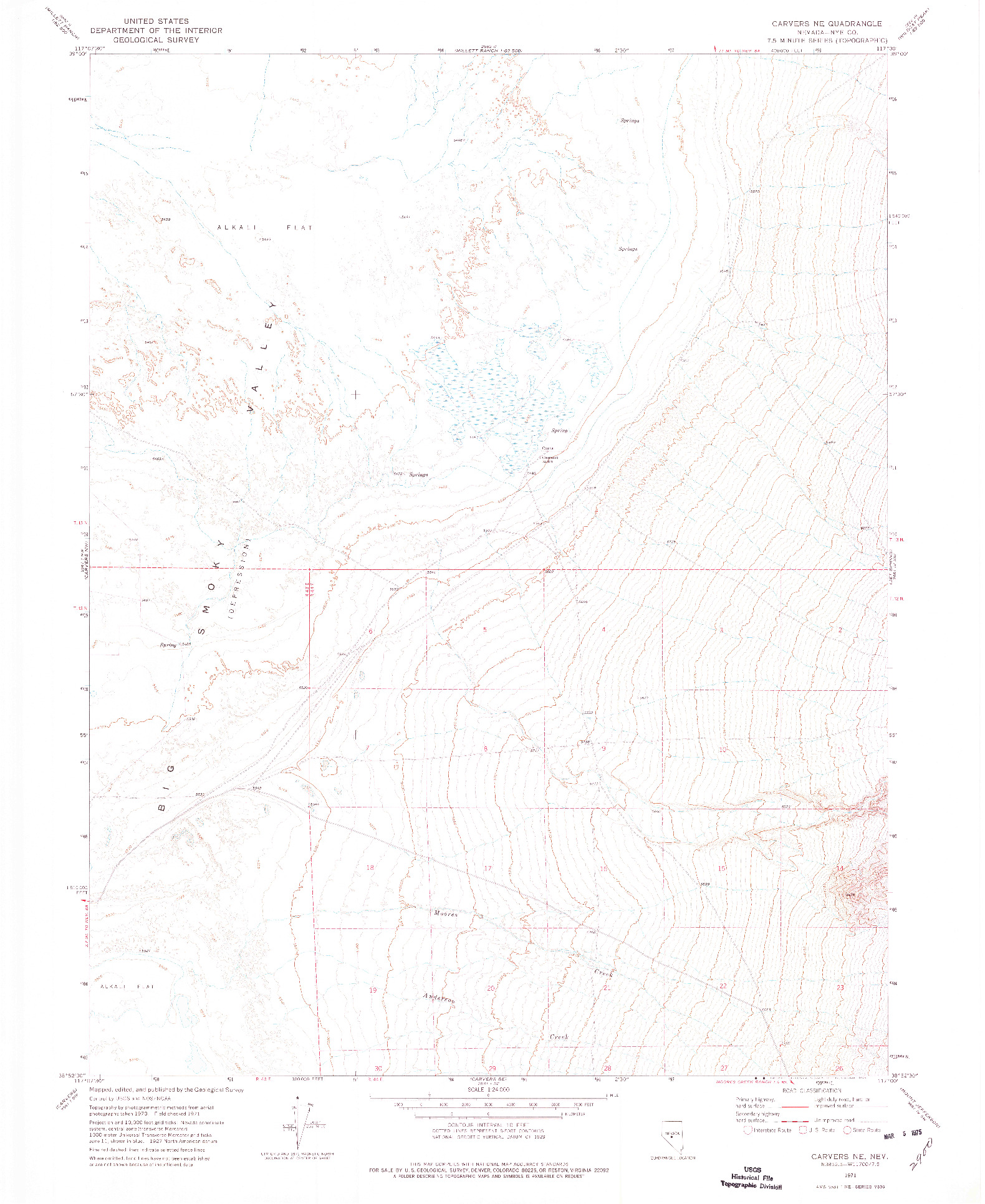 USGS 1:24000-SCALE QUADRANGLE FOR CARVERS NE, NV 1971