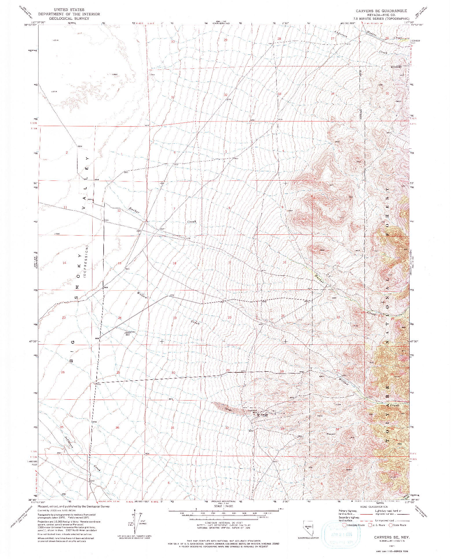 USGS 1:24000-SCALE QUADRANGLE FOR CARVERS SE, NV 1971