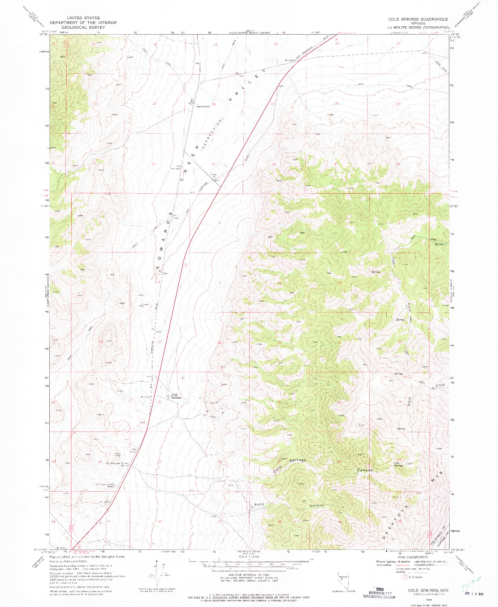 USGS 1:24000-SCALE QUADRANGLE FOR COLD SPRINGS, NV 1969