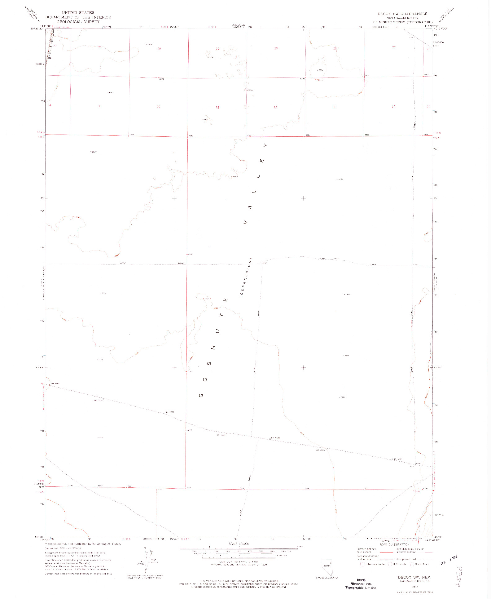 USGS 1:24000-SCALE QUADRANGLE FOR DECOY SW, NV 1972