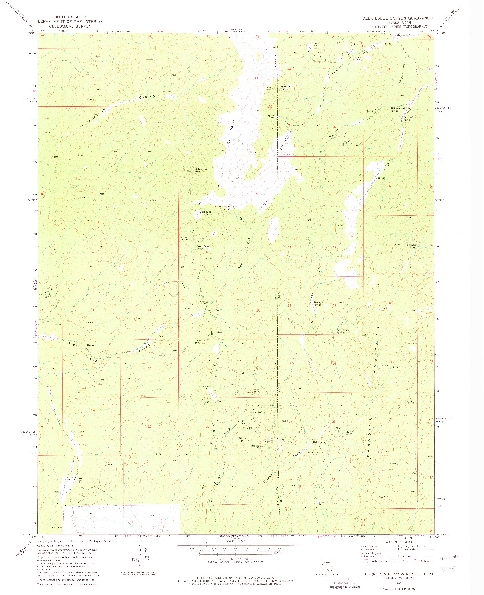 USGS 1:24000-SCALE QUADRANGLE FOR DEER LODGE CANYON, NV 1972