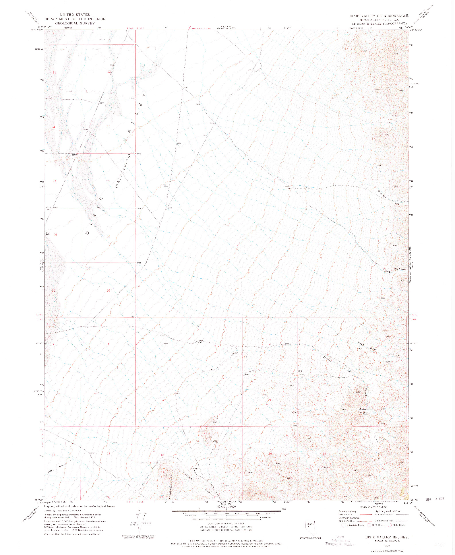 USGS 1:24000-SCALE QUADRANGLE FOR DIXIE VALLEY SE, NV 1972