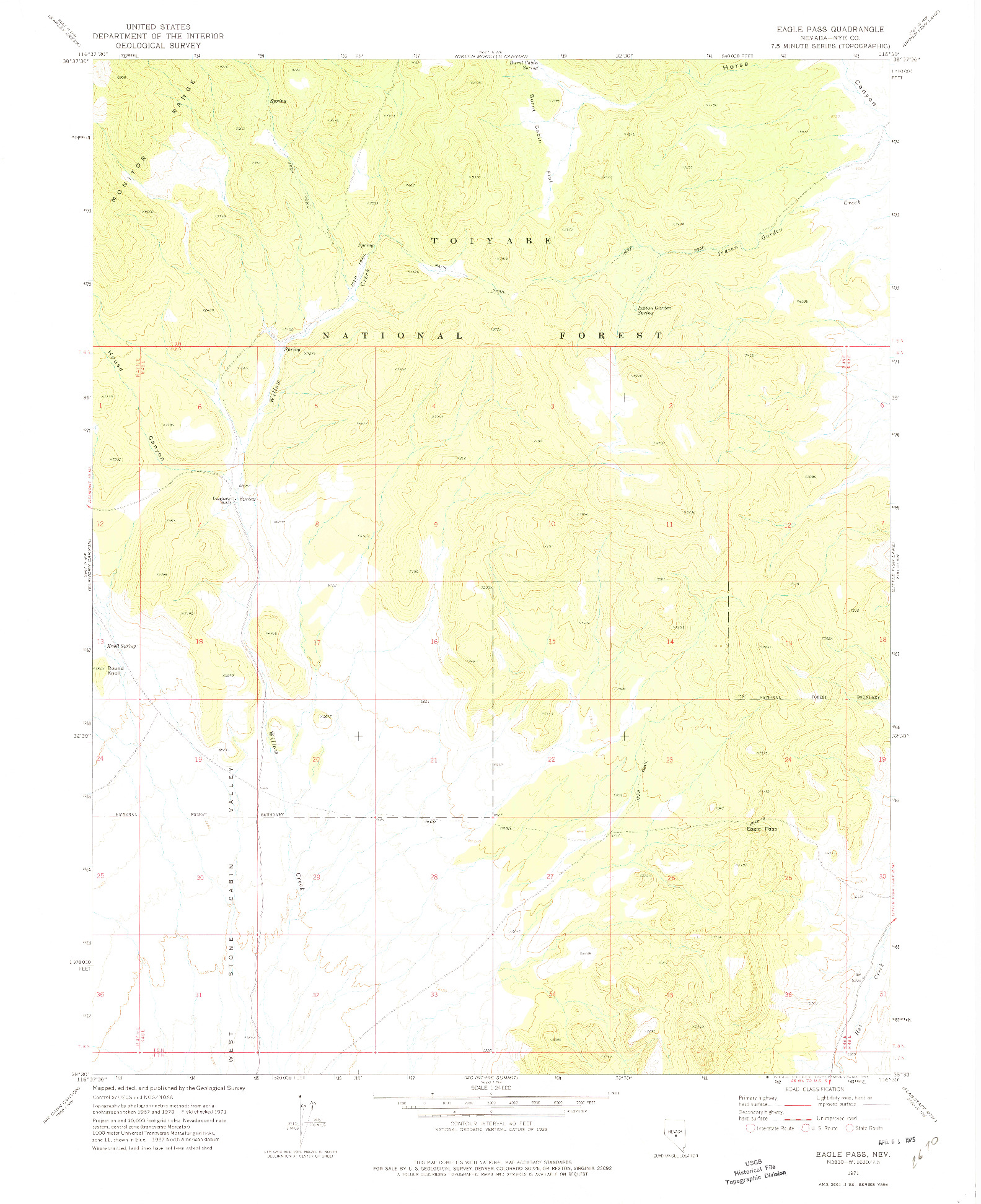 USGS 1:24000-SCALE QUADRANGLE FOR EAGLE PASS, NV 1971