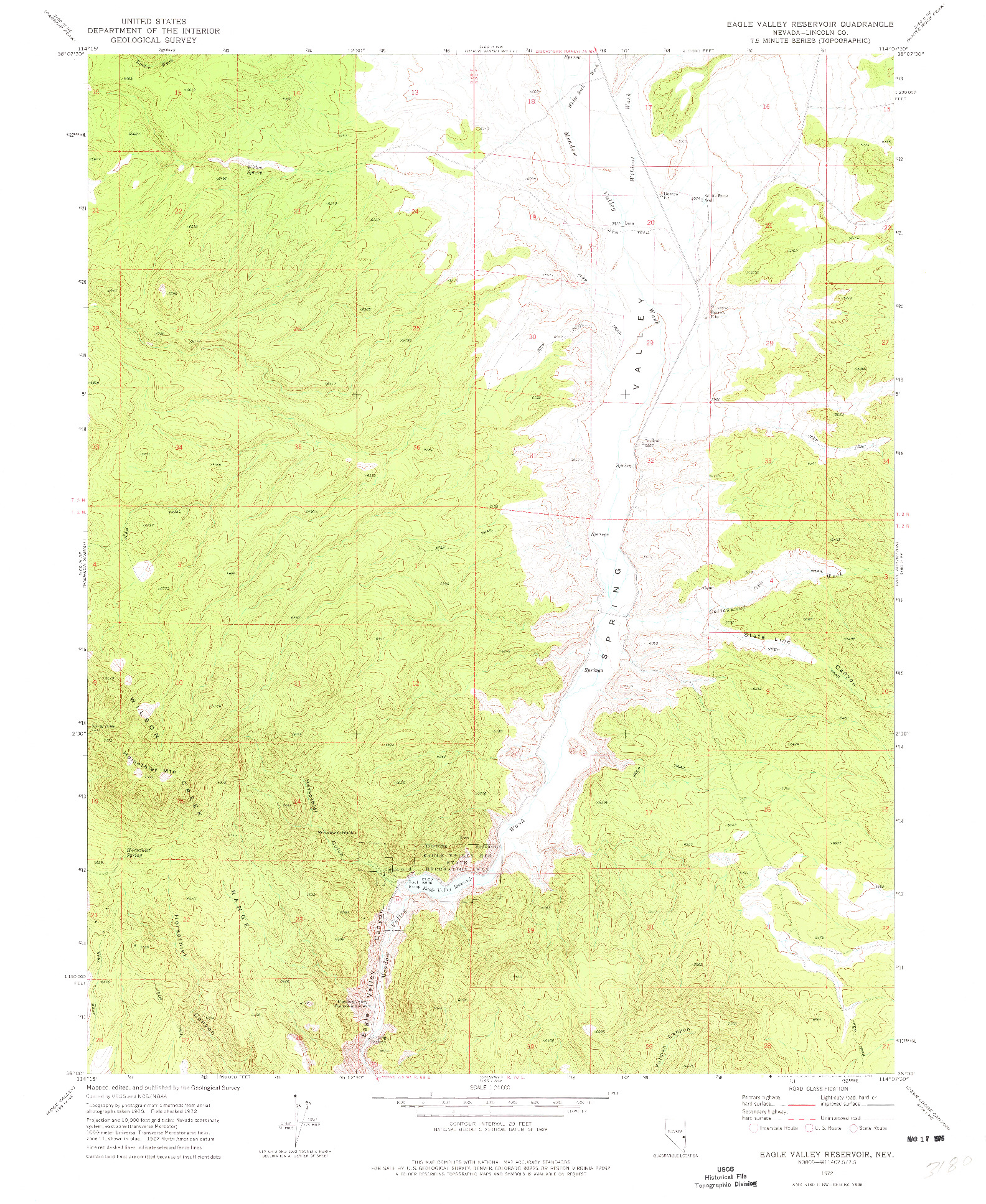 USGS 1:24000-SCALE QUADRANGLE FOR EAGLE VALLEY RESERVOIR, NV 1972