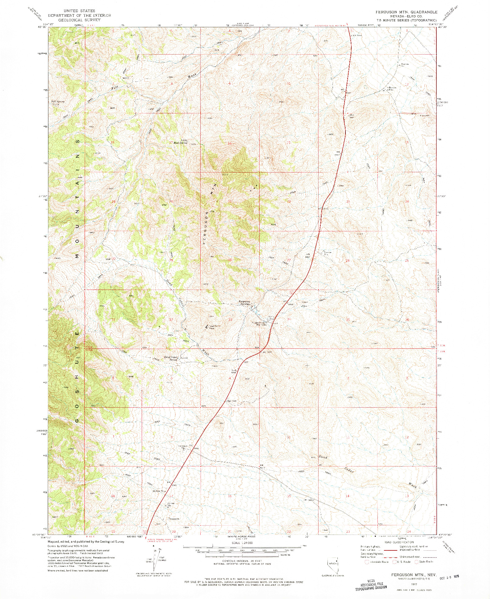 USGS 1:24000-SCALE QUADRANGLE FOR FERGUSON MTN., NV 1972