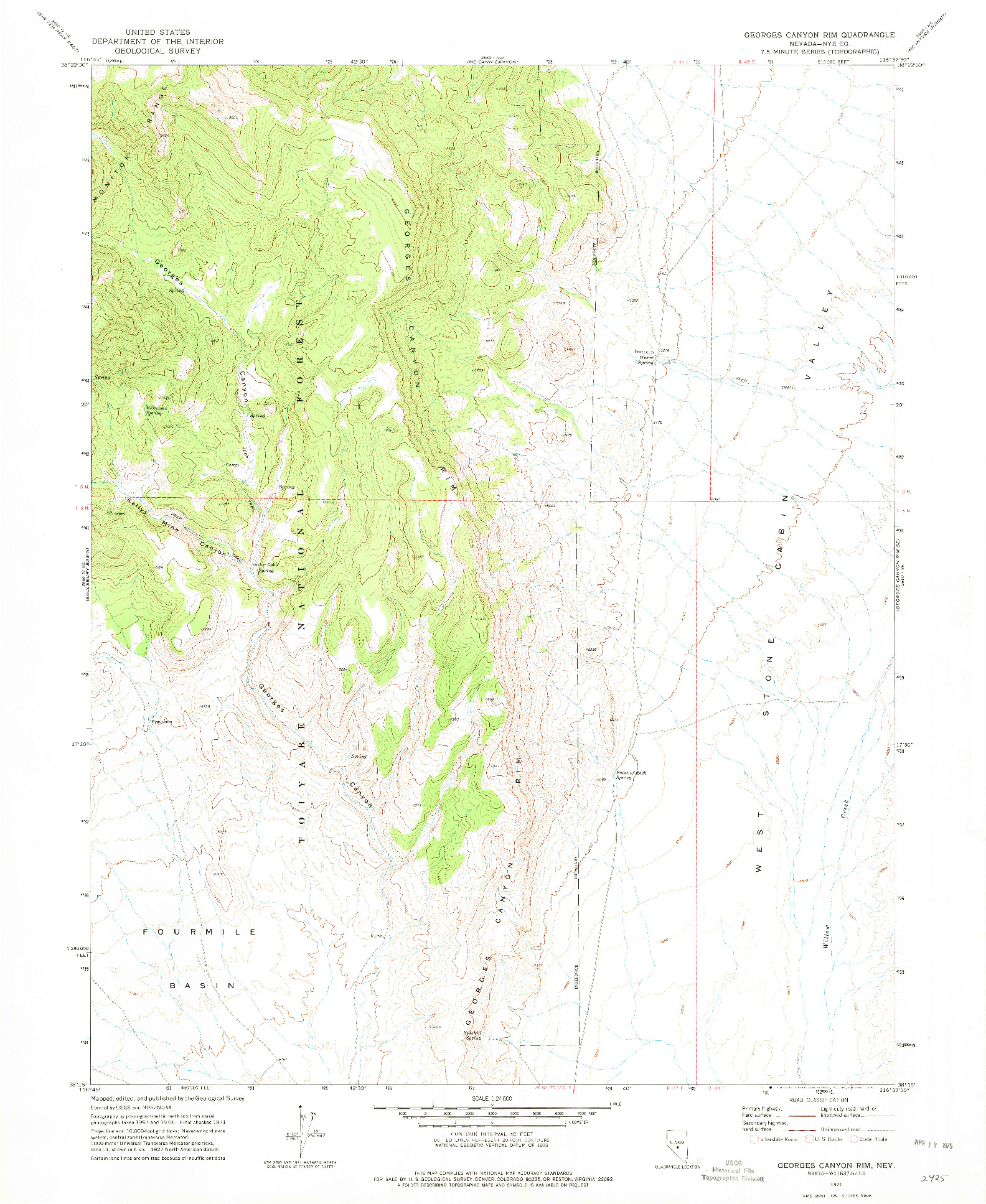 USGS 1:24000-SCALE QUADRANGLE FOR GEORGES CANYON RIM, NV 1971
