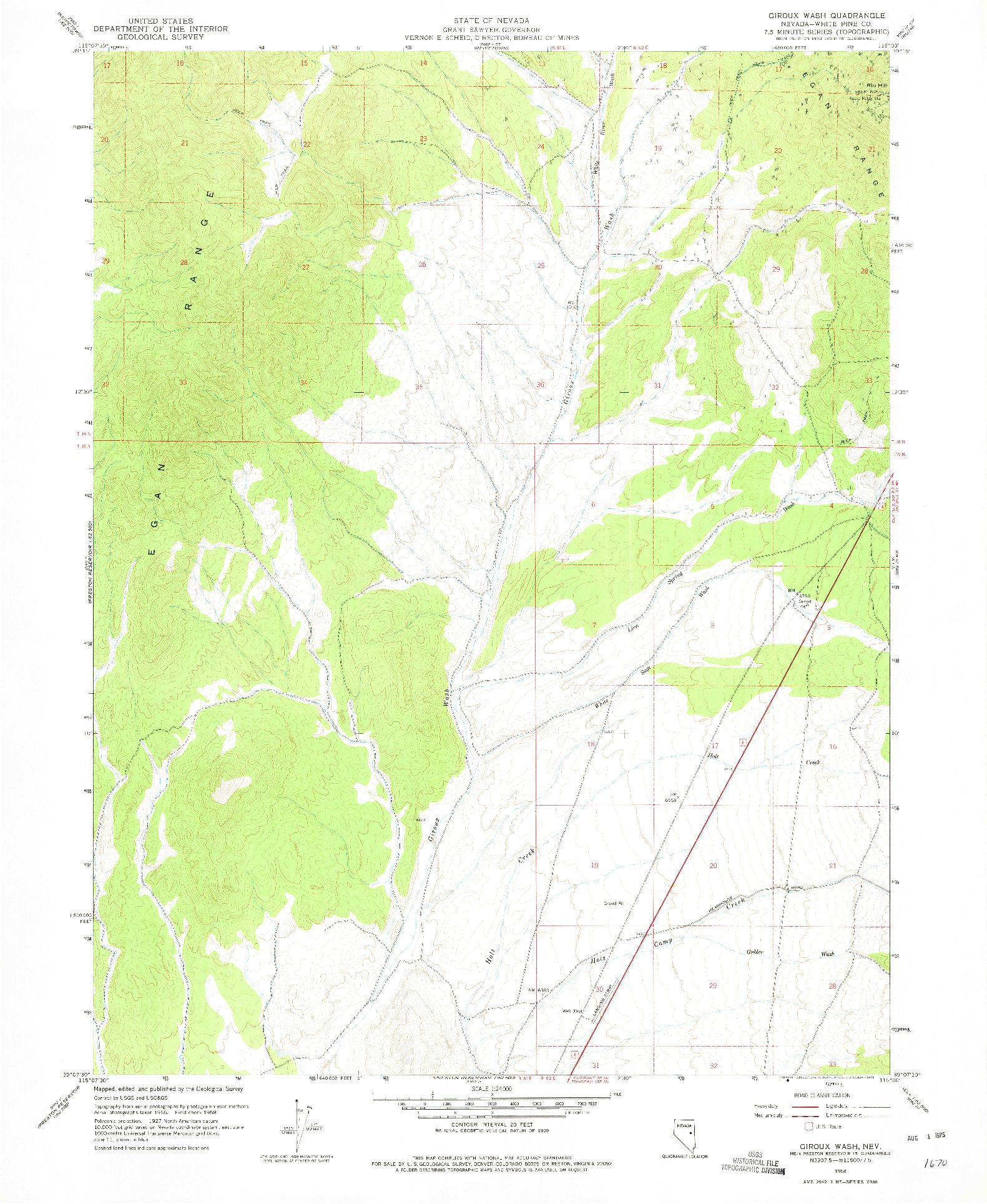 USGS 1:24000-SCALE QUADRANGLE FOR GIROUX WASH, NV 1958
