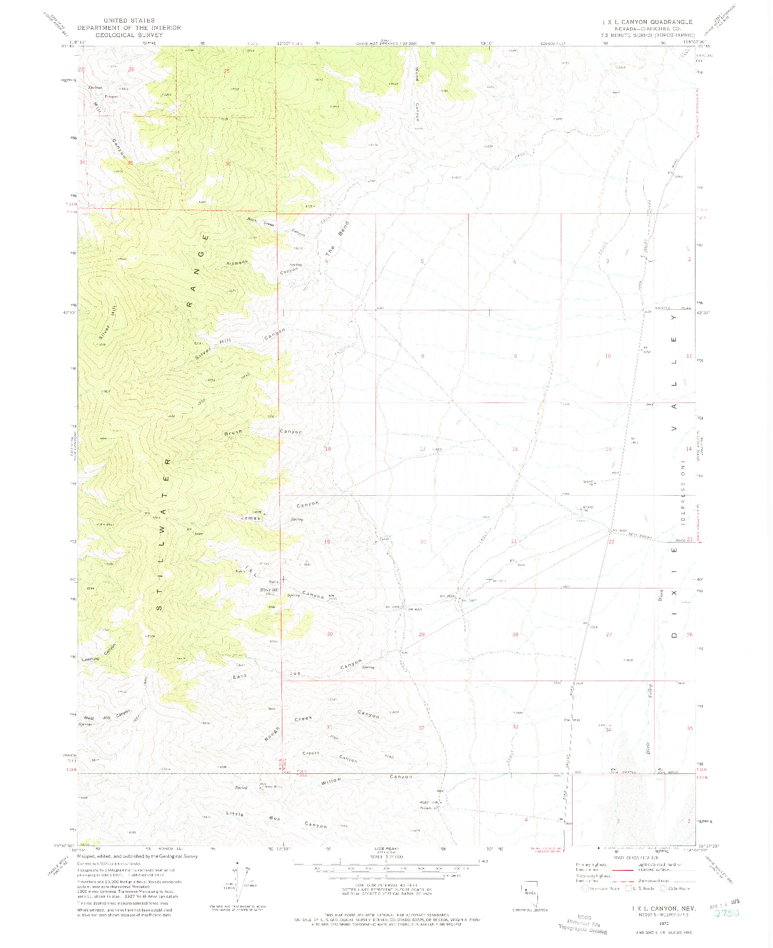 USGS 1:24000-SCALE QUADRANGLE FOR I X L CANYON, NV 1972