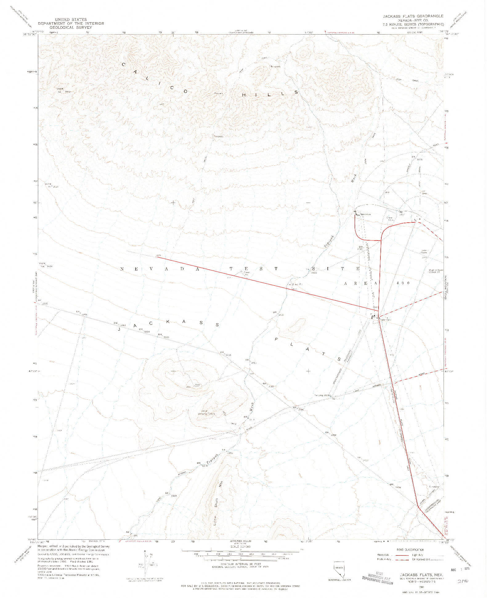 USGS 1:24000-SCALE QUADRANGLE FOR JACKASS FLATS, NV 1961