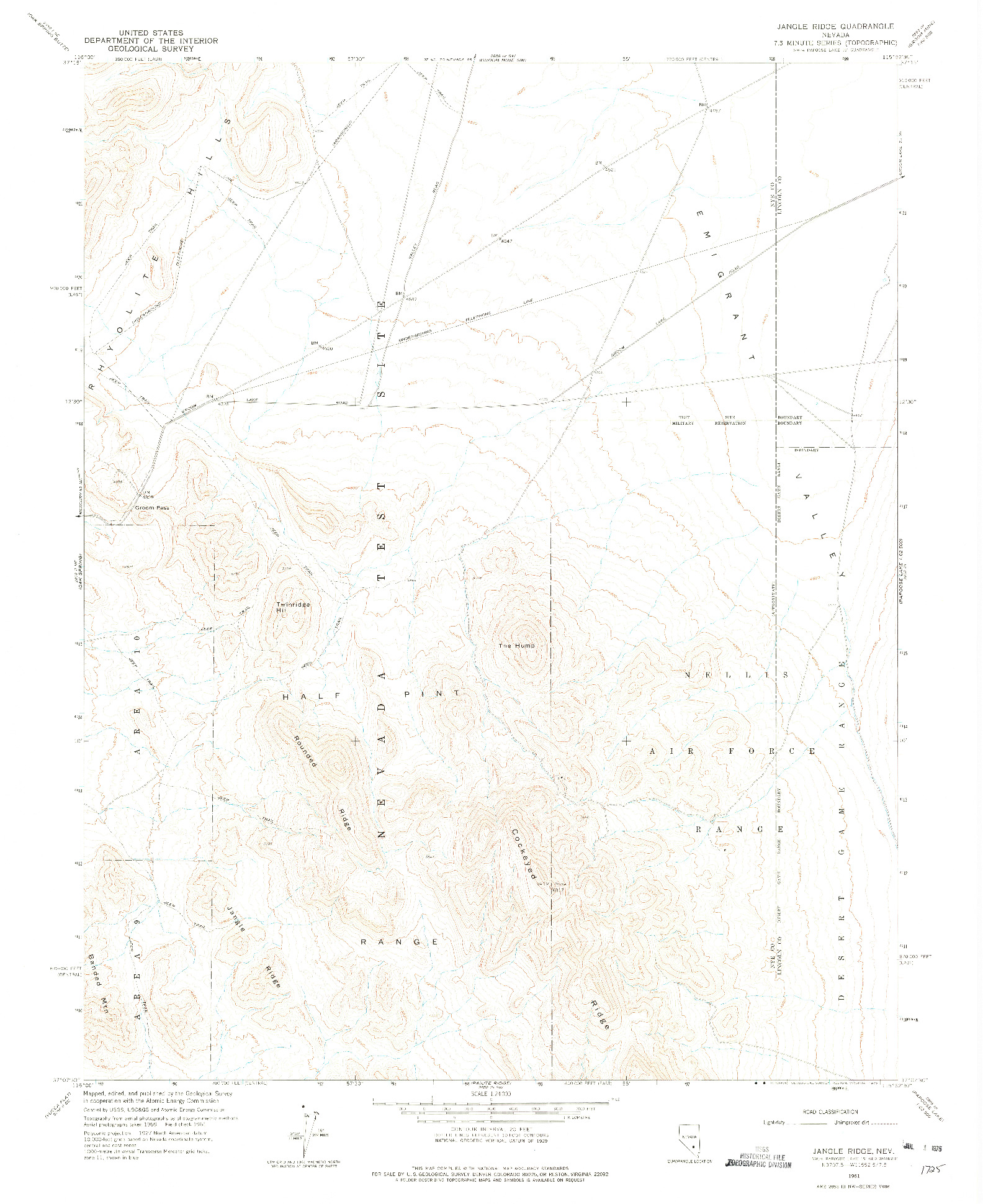 USGS 1:24000-SCALE QUADRANGLE FOR JANGLE RIDGE, NV 1961