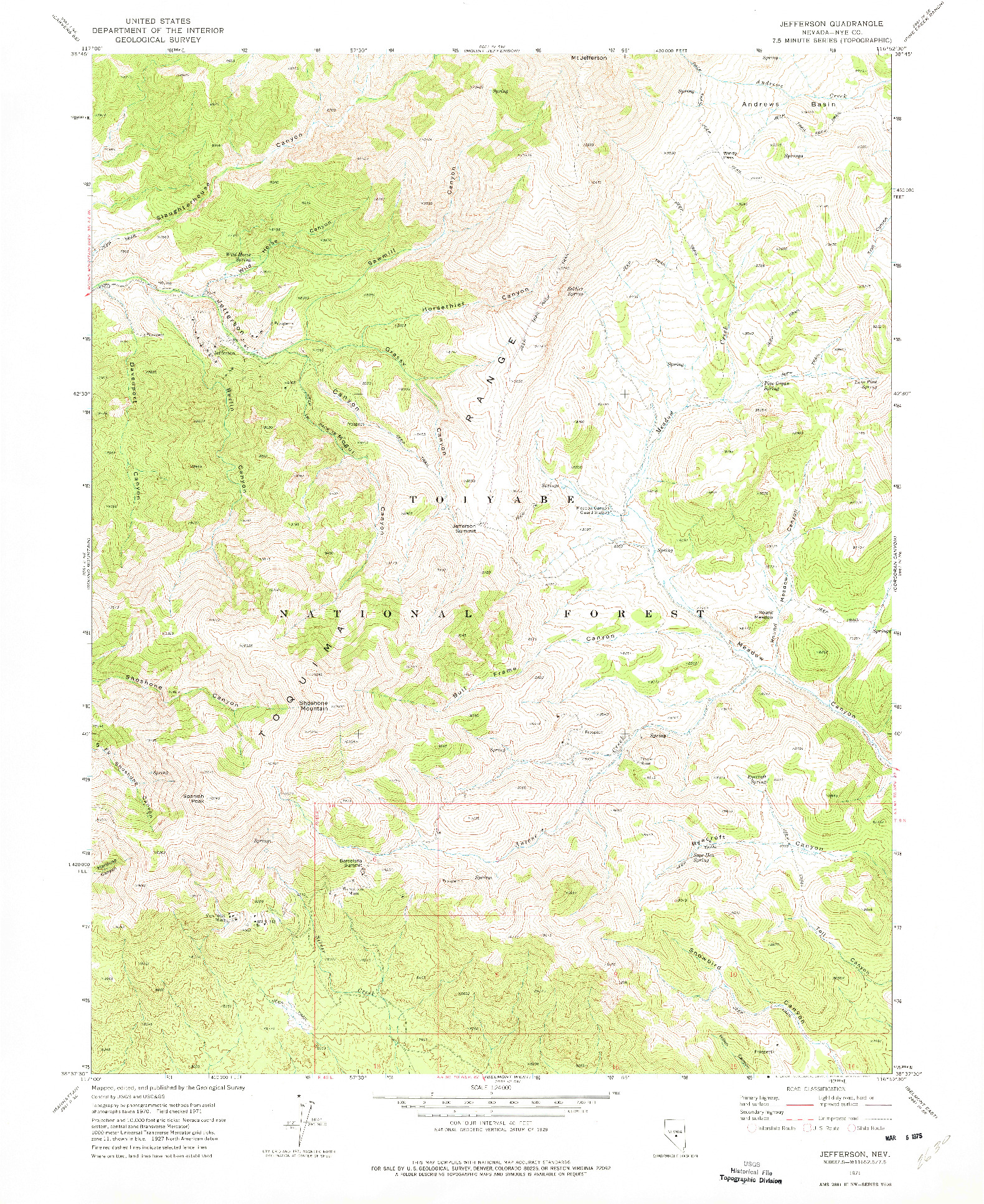 USGS 1:24000-SCALE QUADRANGLE FOR JEFFERSON, NV 1971