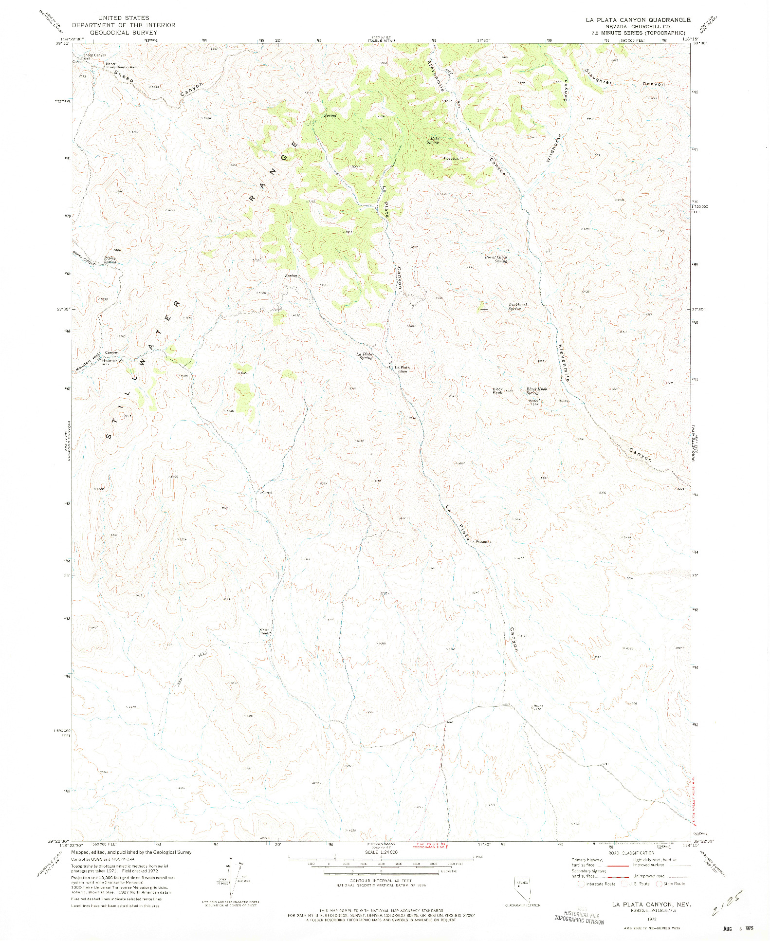 USGS 1:24000-SCALE QUADRANGLE FOR LA PLATA CANYON, NV 1972