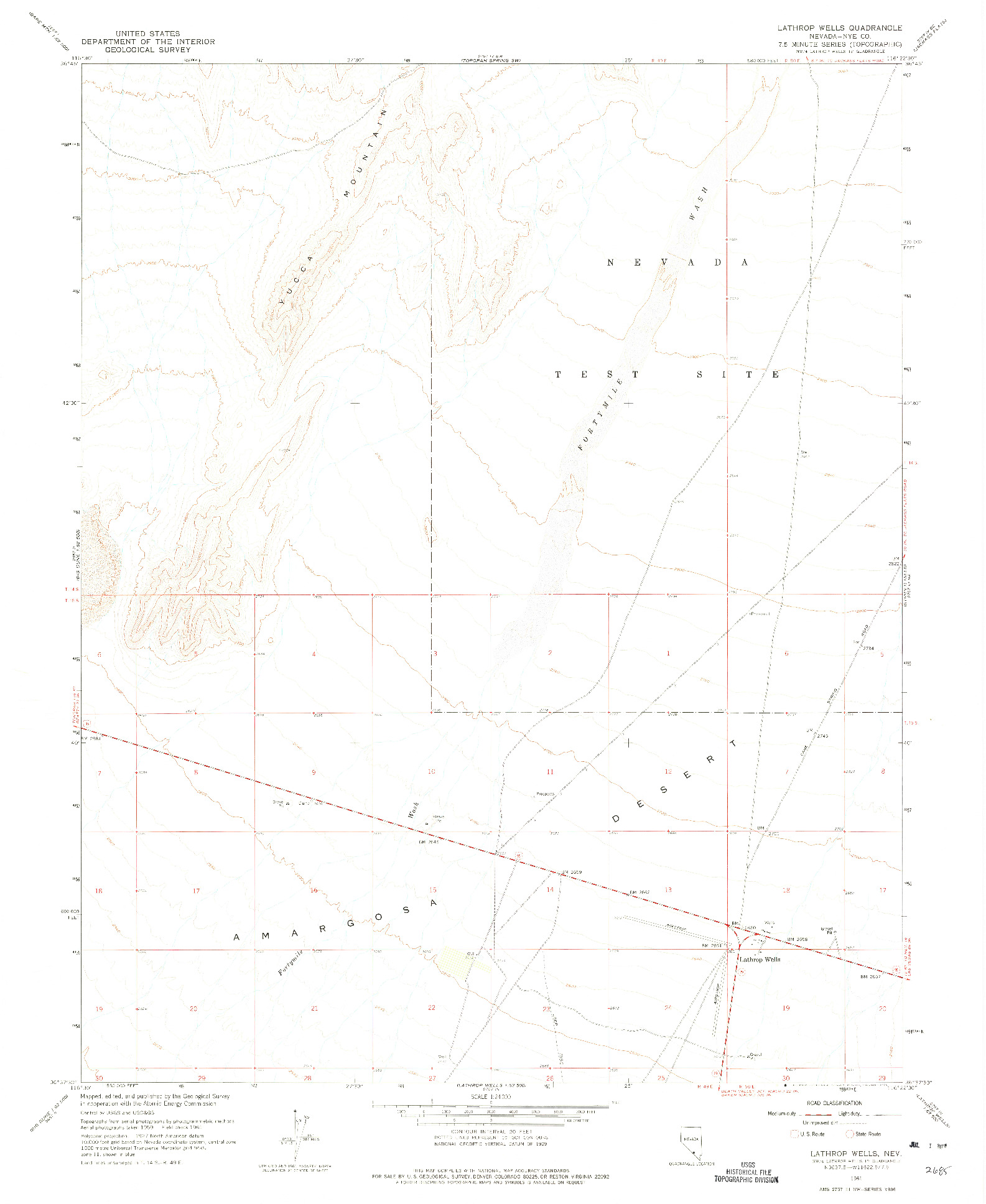 USGS 1:24000-SCALE QUADRANGLE FOR LATHROP WELLS, NV 1961