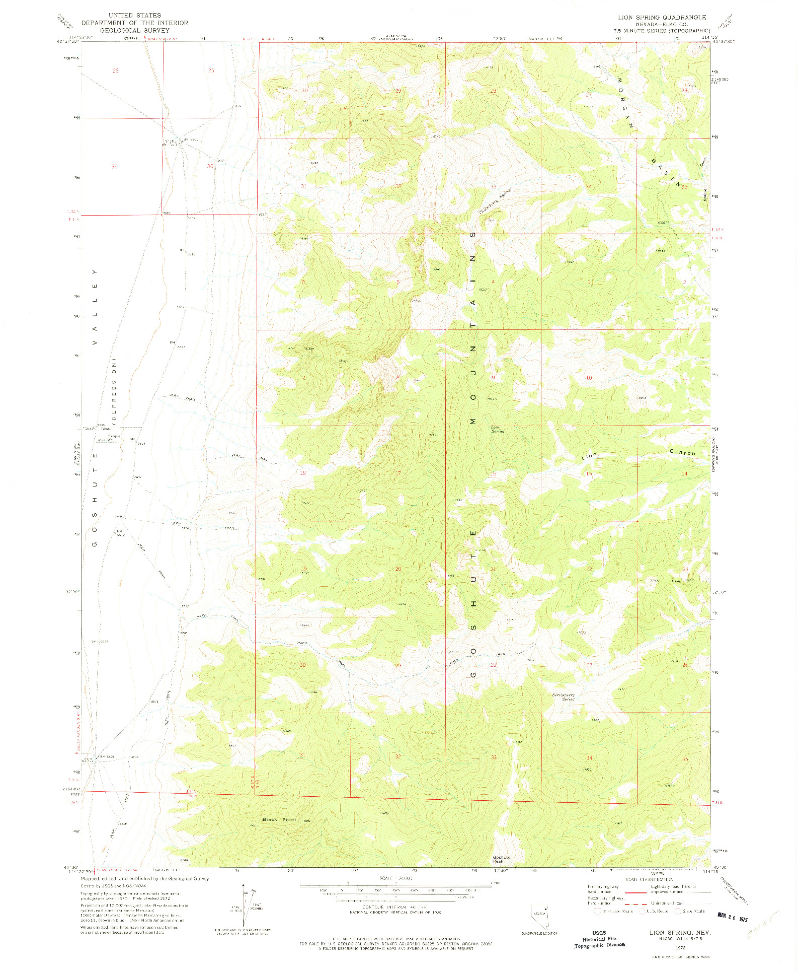 USGS 1:24000-SCALE QUADRANGLE FOR LION SPRING, NV 1972