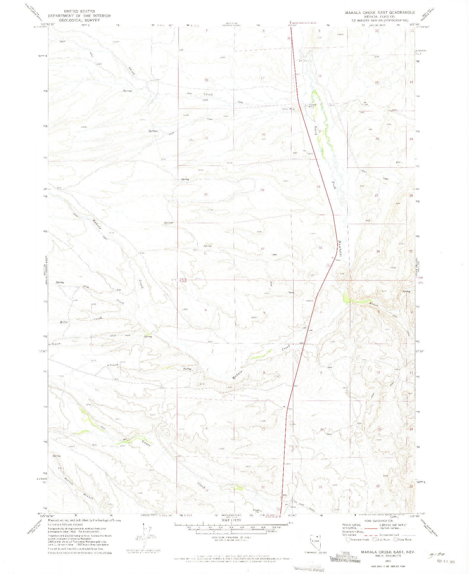 USGS 1:24000-SCALE QUADRANGLE FOR MAHALA CREEK EAST, NV 1971