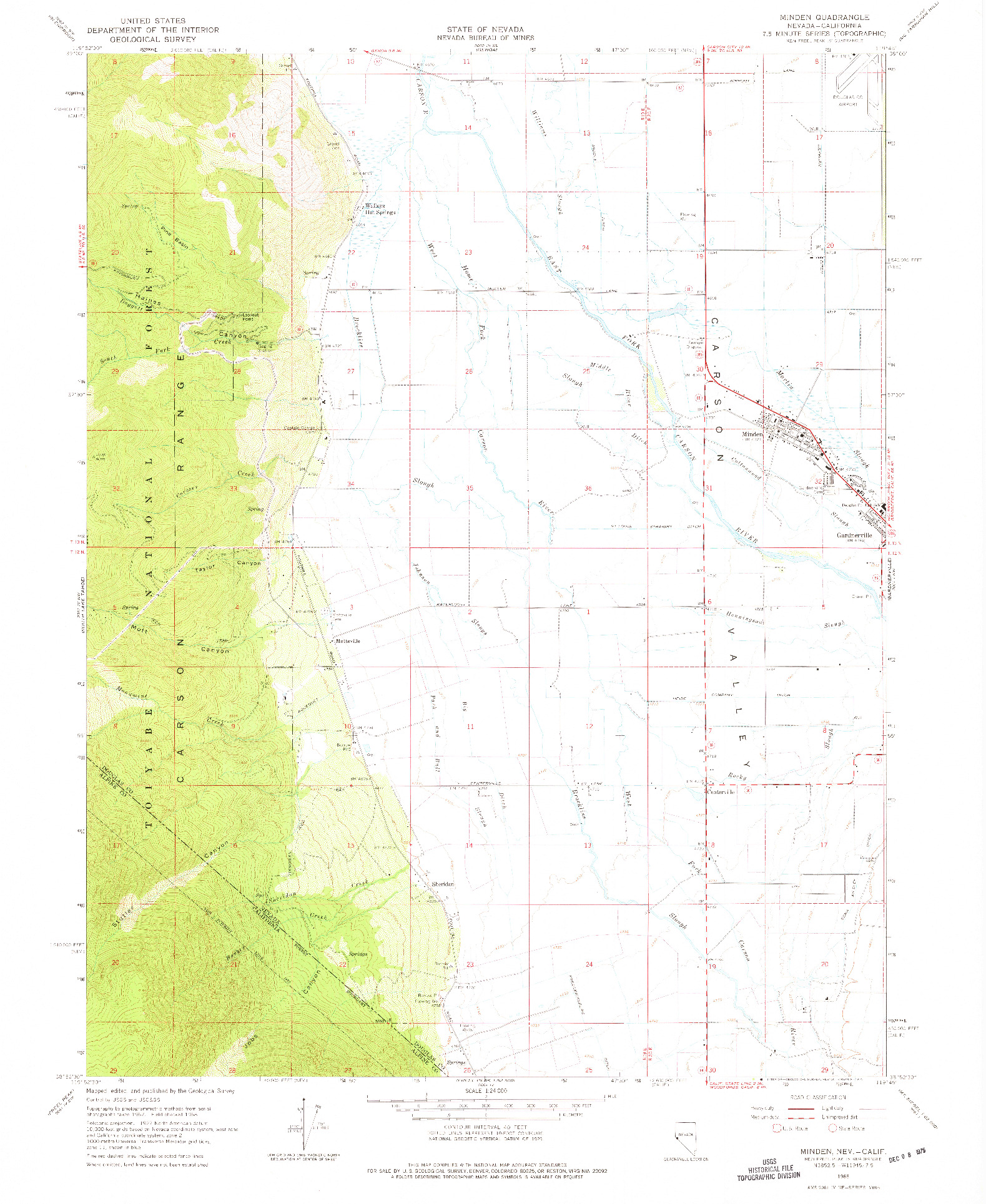 USGS 1:24000-SCALE QUADRANGLE FOR MINDEN, NV 1968