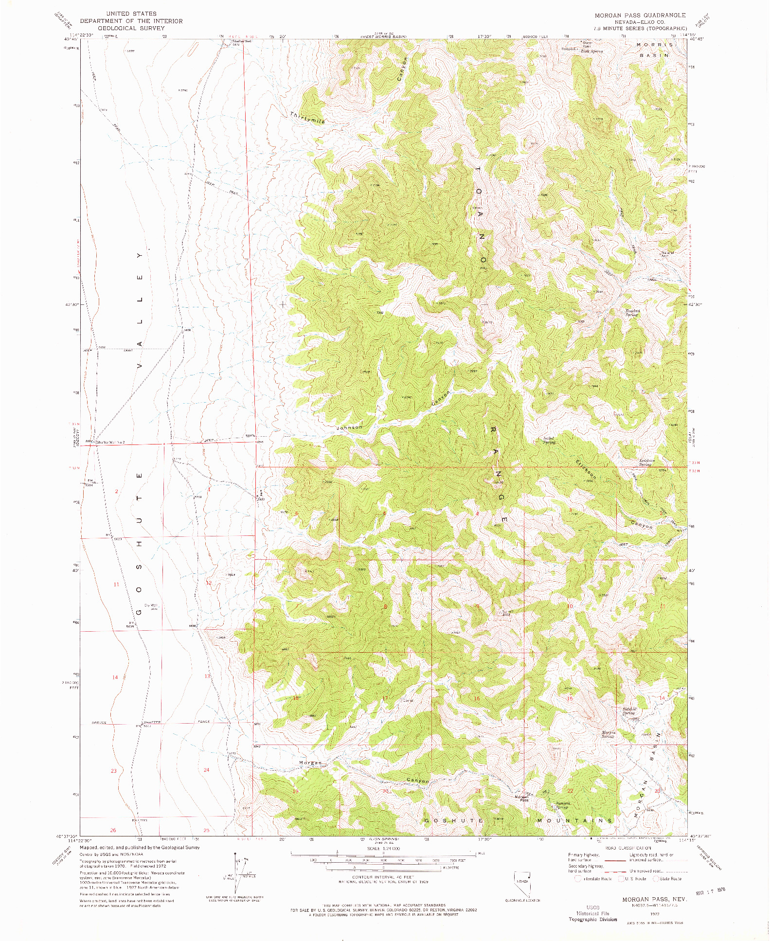 USGS 1:24000-SCALE QUADRANGLE FOR MORGAN PASS, NV 1972