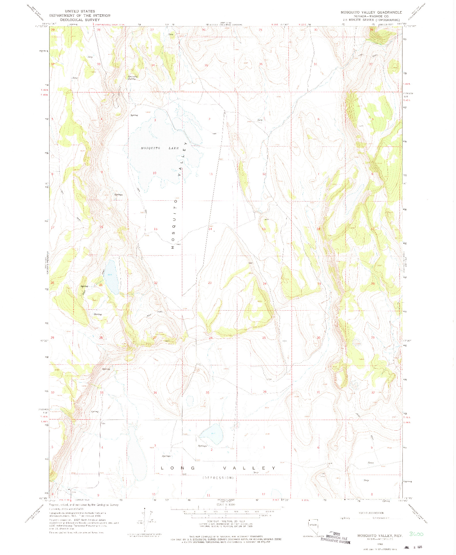 USGS 1:24000-SCALE QUADRANGLE FOR MOSQUITO VALLEY, NV 1966